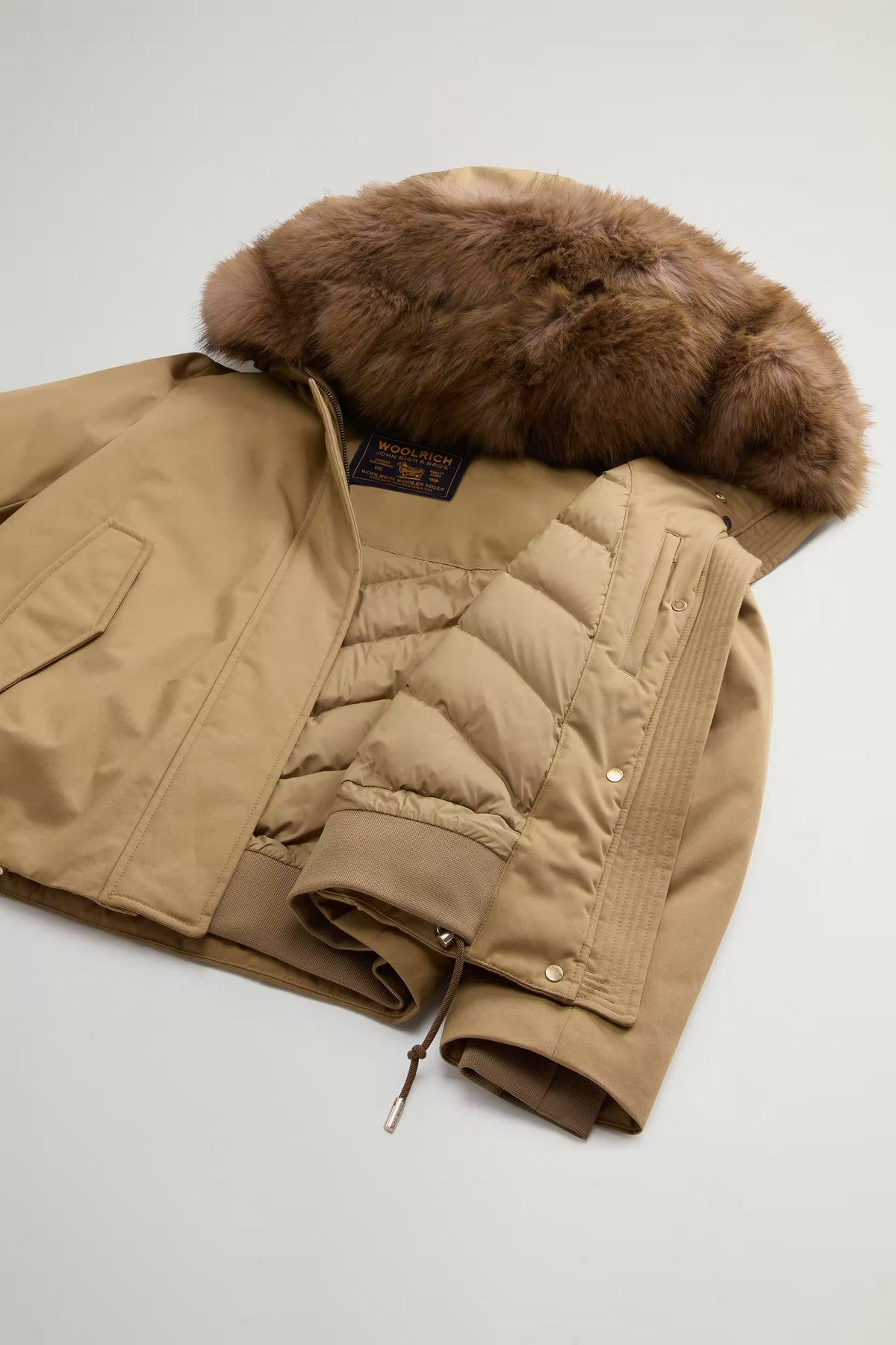 Woolrich Parka Best Faux Corto Senape da Donna-9