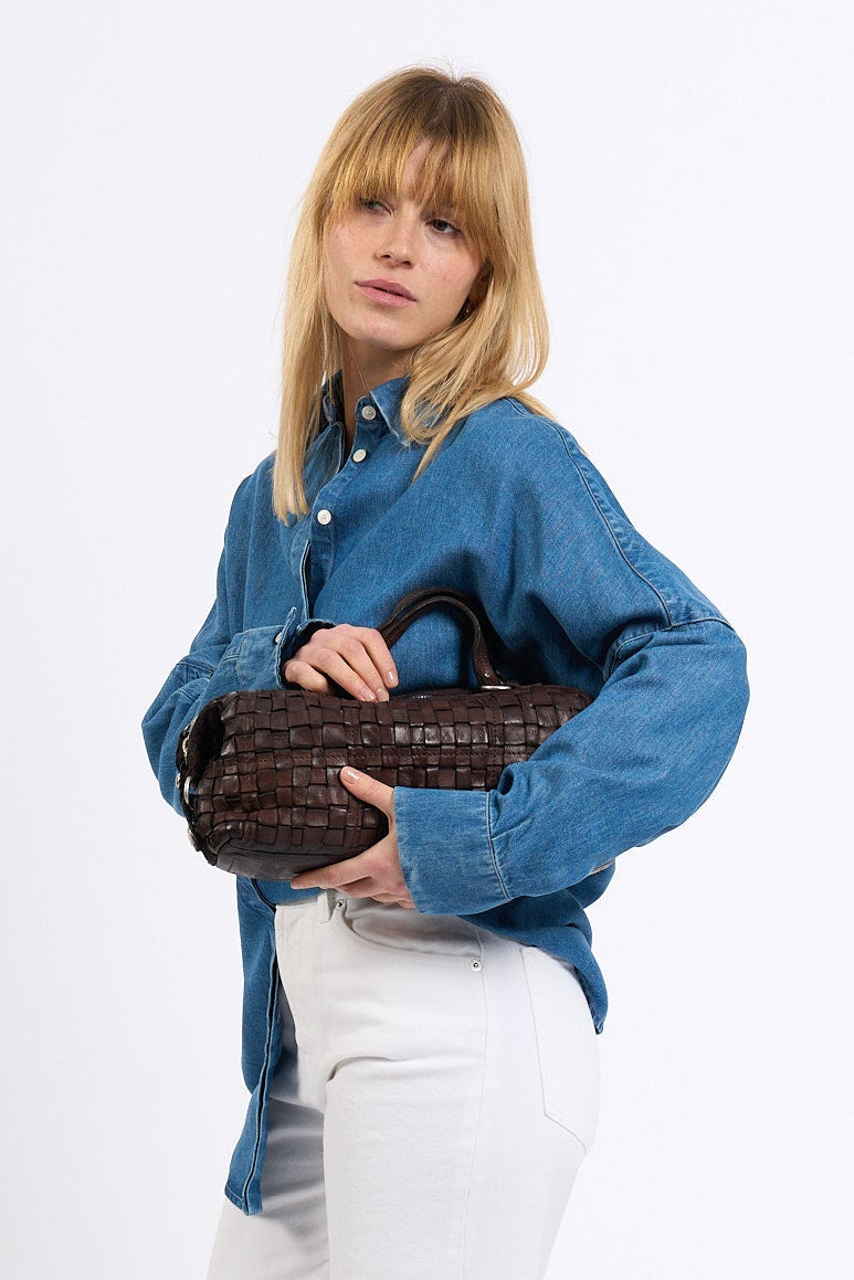 Campomaggi Bauletto SIRMIONE in Pelle Intrecciata Moro Donna-3