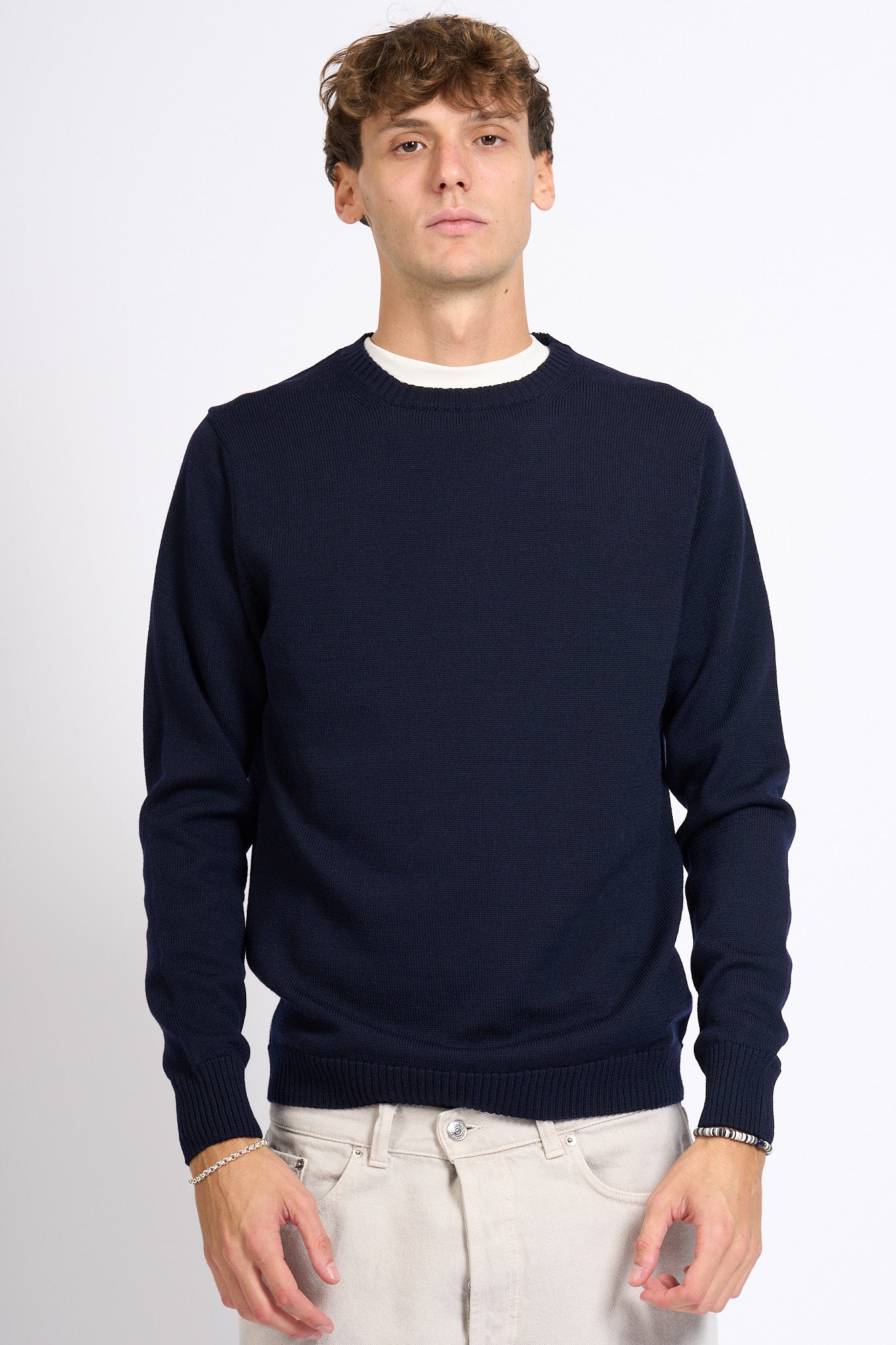 Customer lovers Maglia Giro Merino Blu Uomo-4