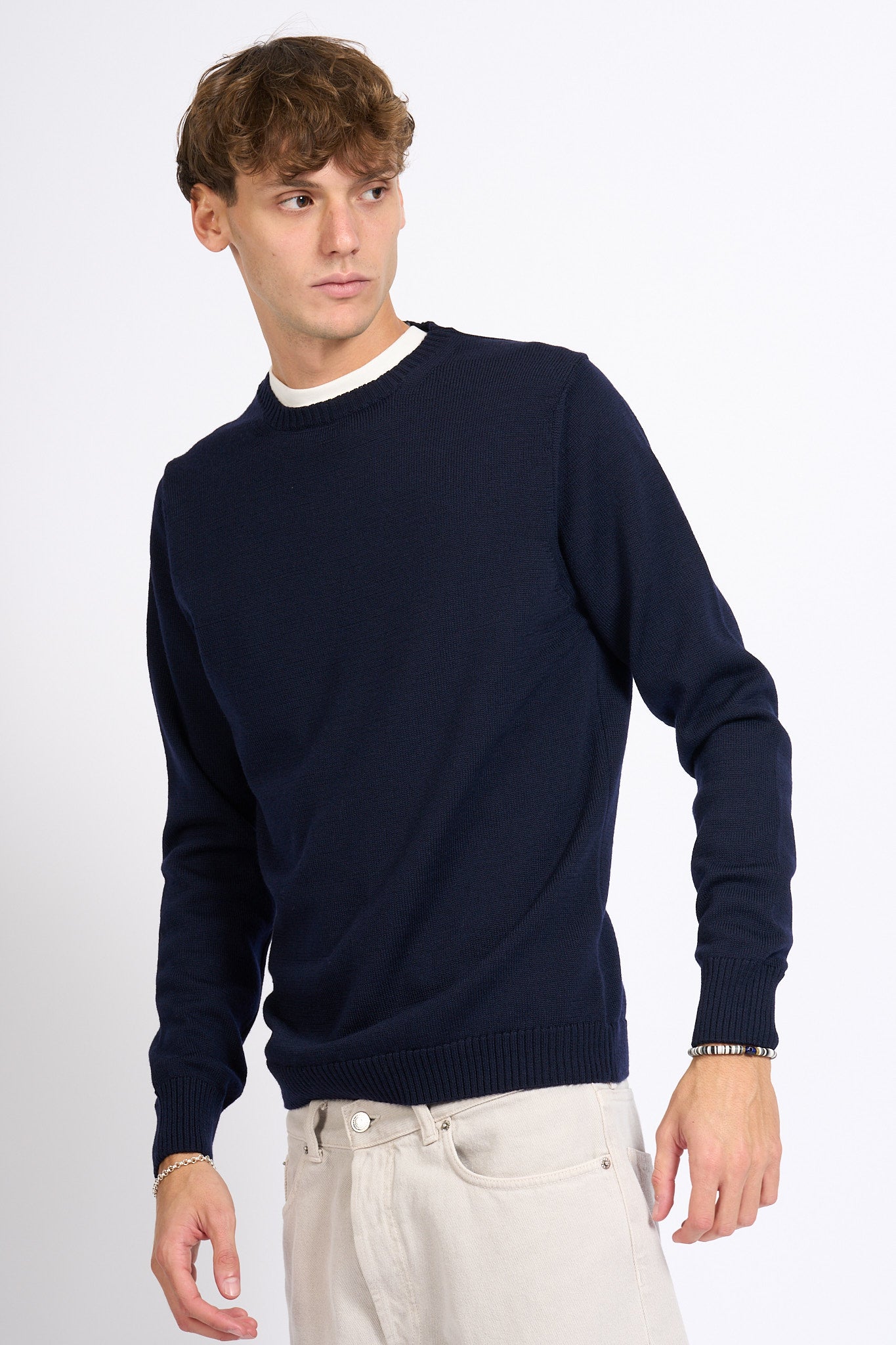 Customer lovers Maglia Giro Merino Blu Uomo-5