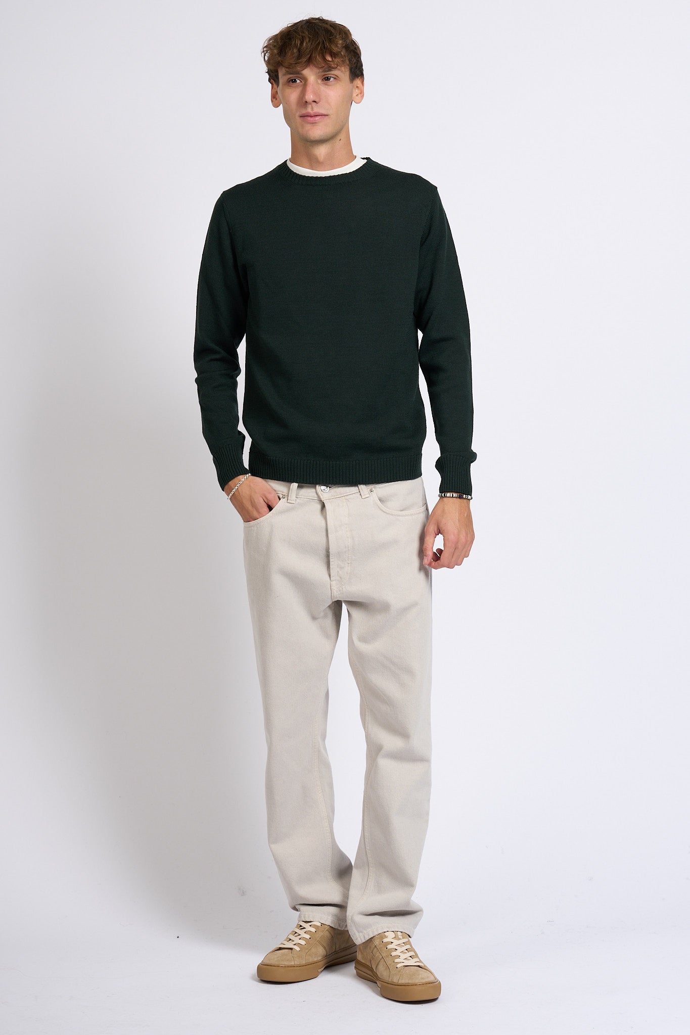 Customer lovers Maglia Giro Merino Verde scuro Uomo-1