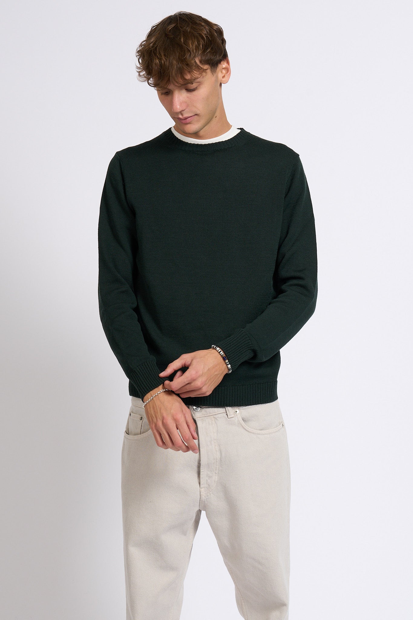 Customer lovers Maglia Giro Merino Verde scuro Uomo-2