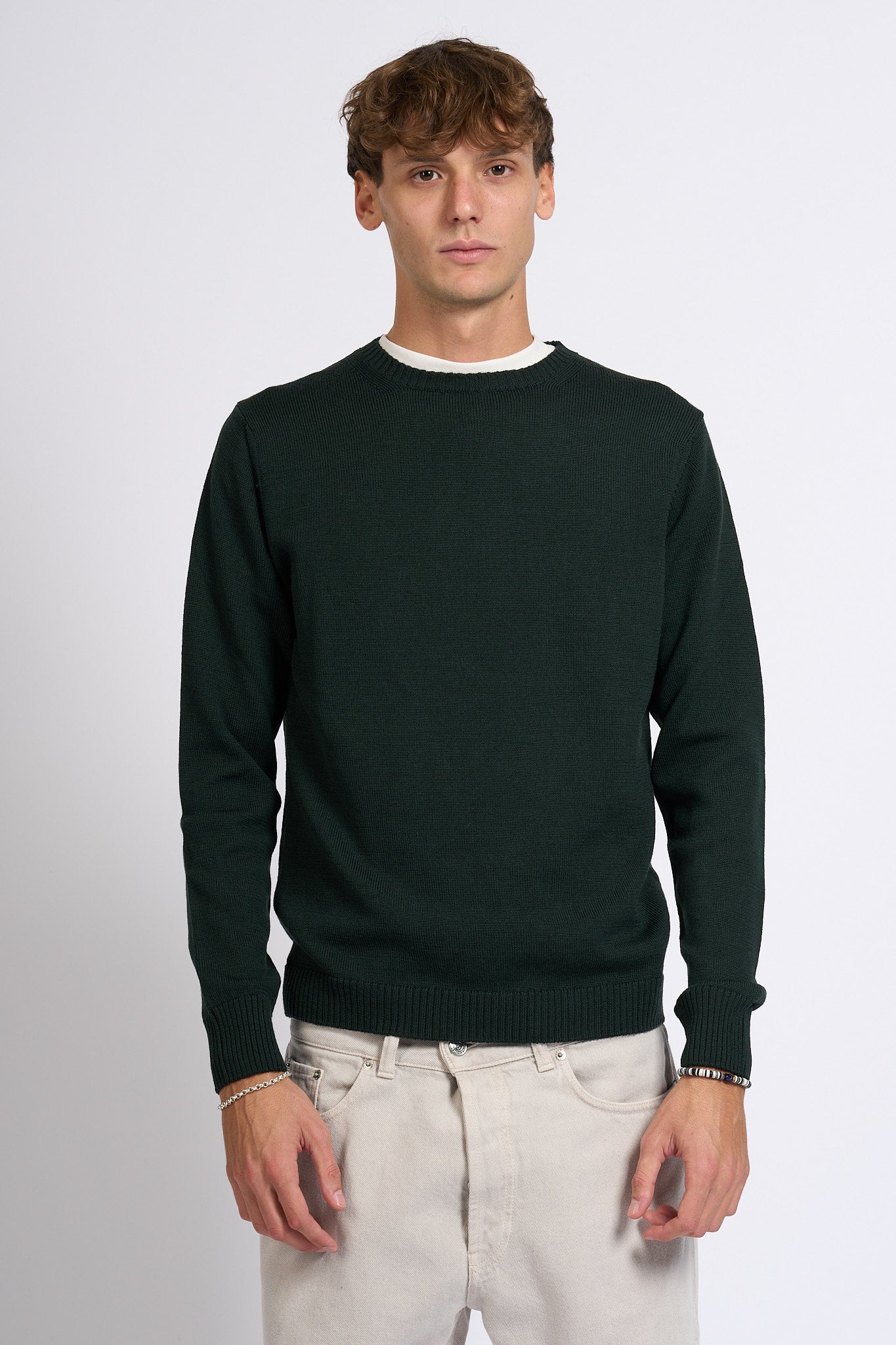 Customer lovers Maglia Giro Merino Verde scuro Uomo-3