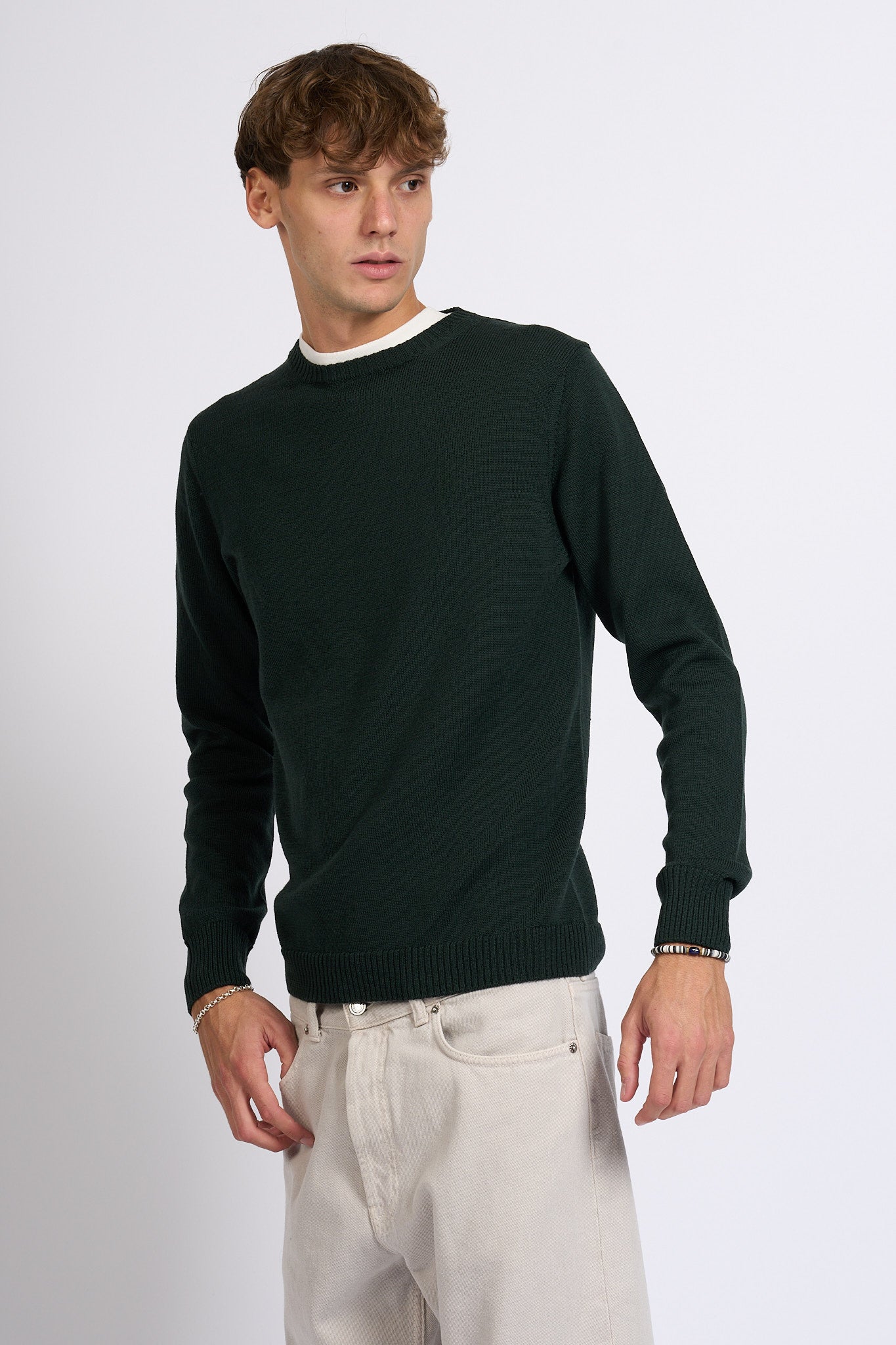 Customer lovers Maglia Giro Merino Verde scuro Uomo-4