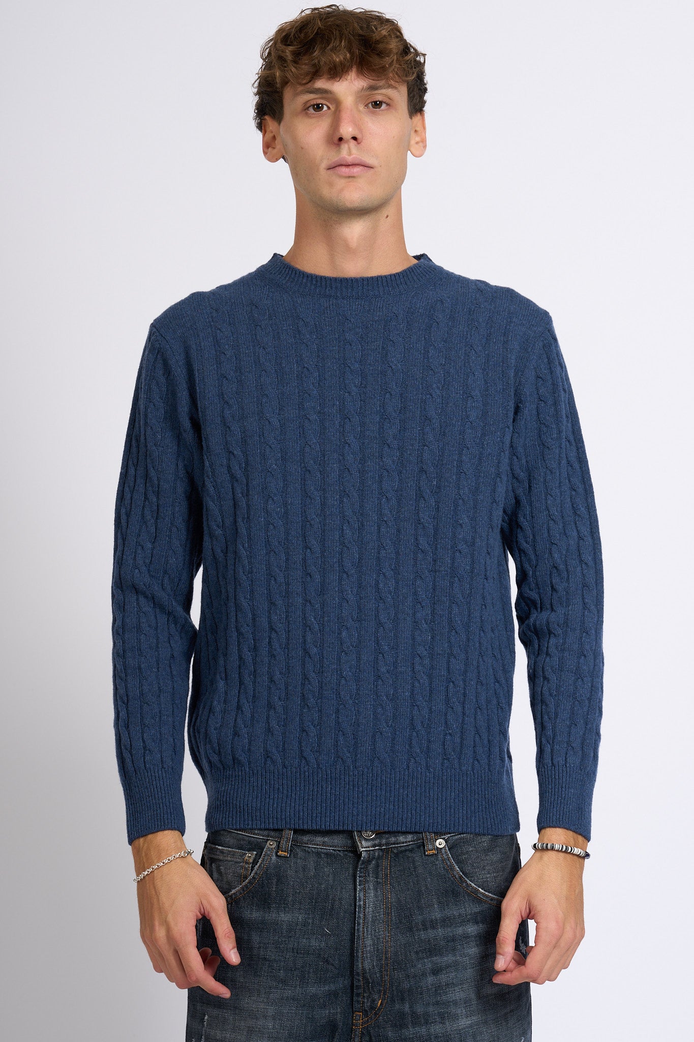 Customer lovers Maglia Giro Treccia Blu Uomo-4