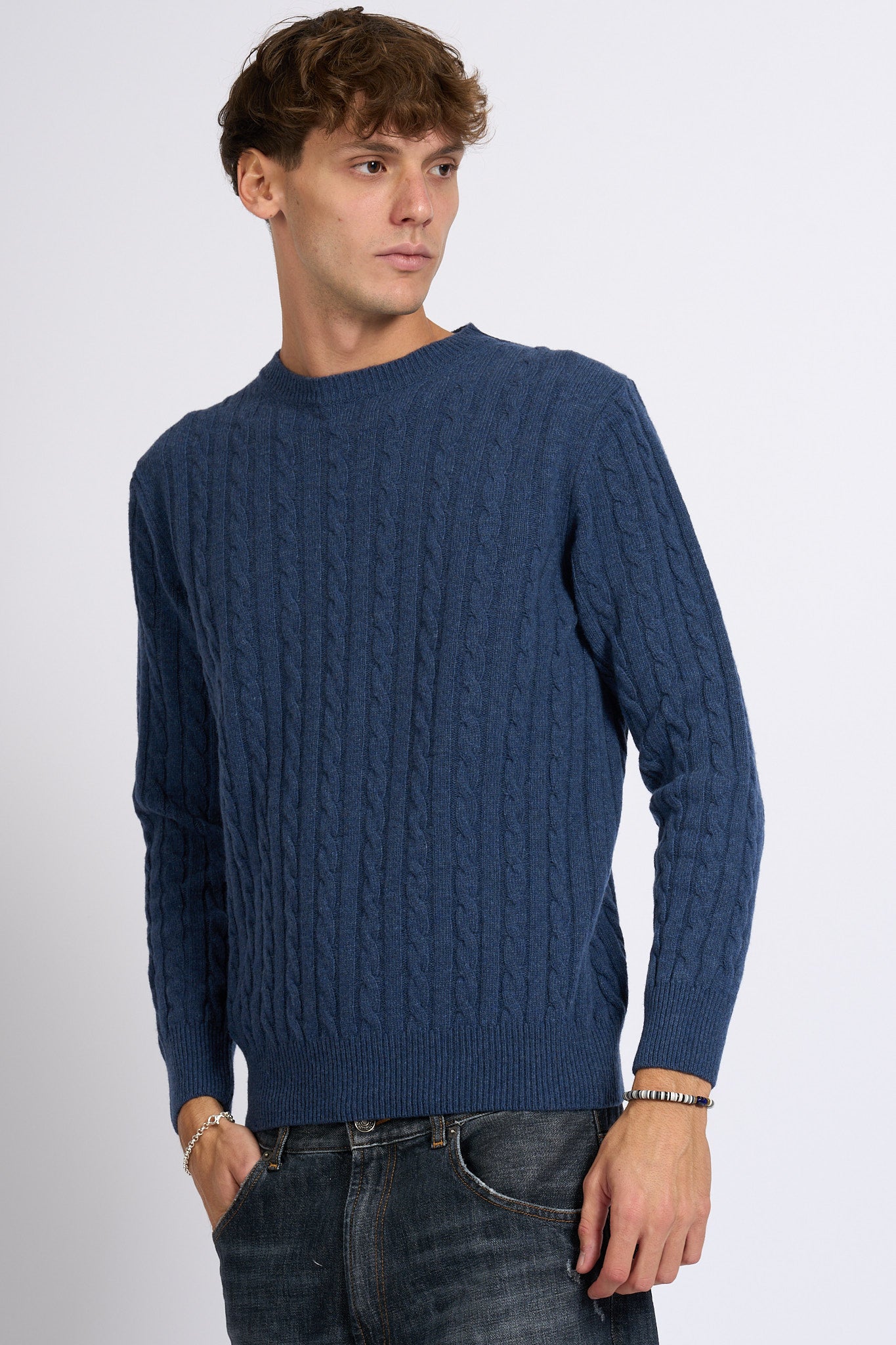 Customer lovers Maglia Giro Treccia Blu Uomo-5