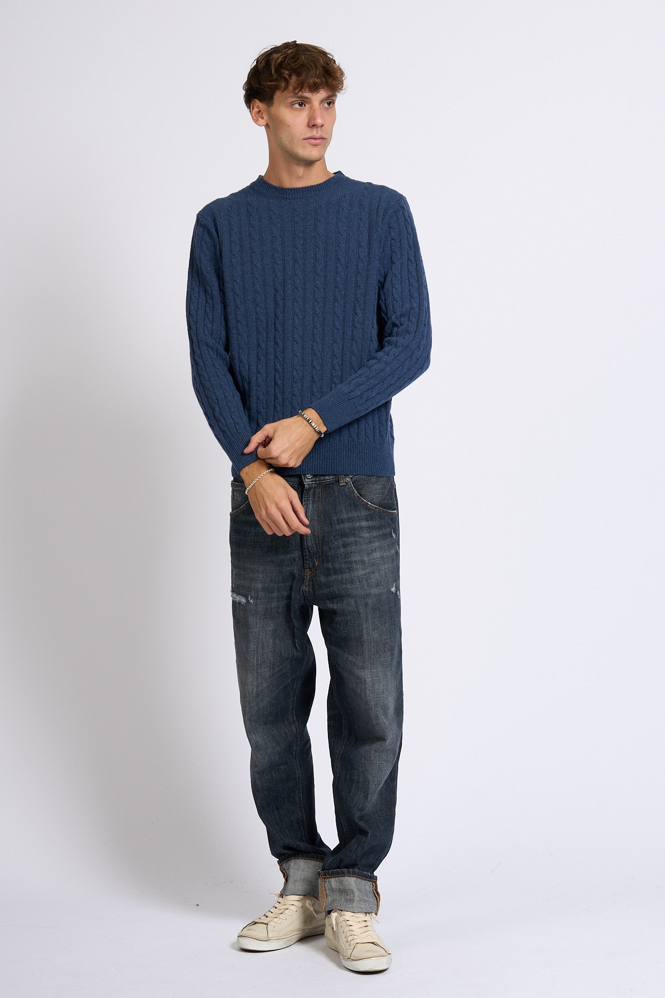 Customer lovers Maglia Giro Treccia Blu Uomo-2