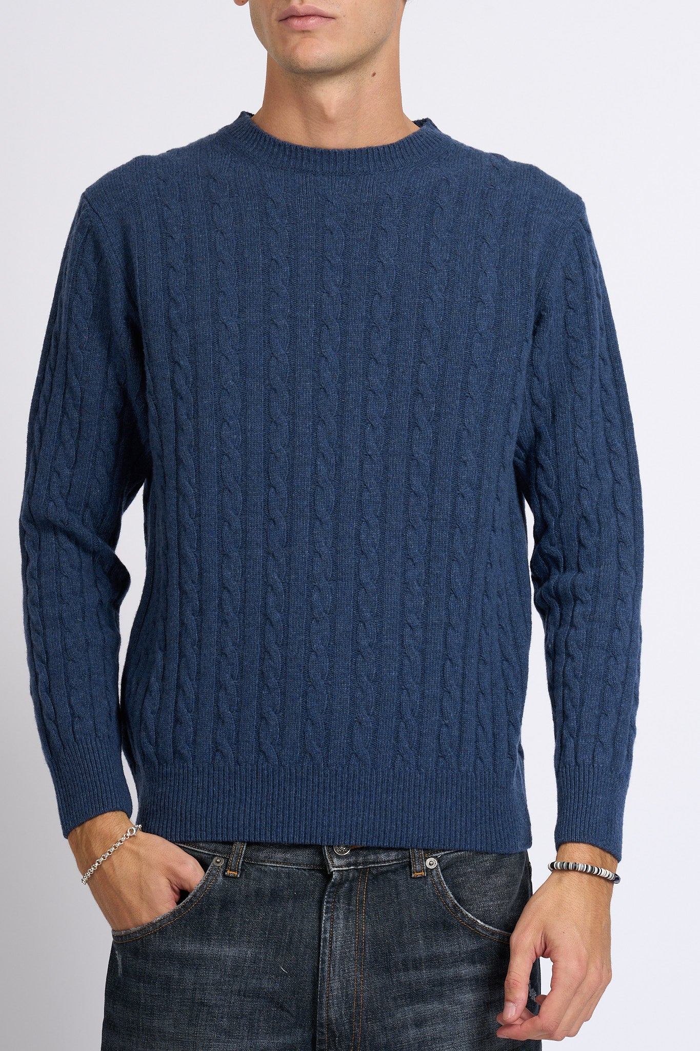 Customer lovers Maglia Giro Treccia Blu Uomo-3
