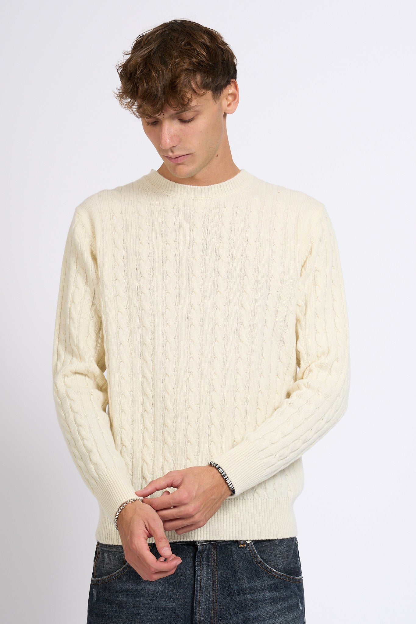 Customer lovers Maglia Giro Treccia Panna Uomo-3
