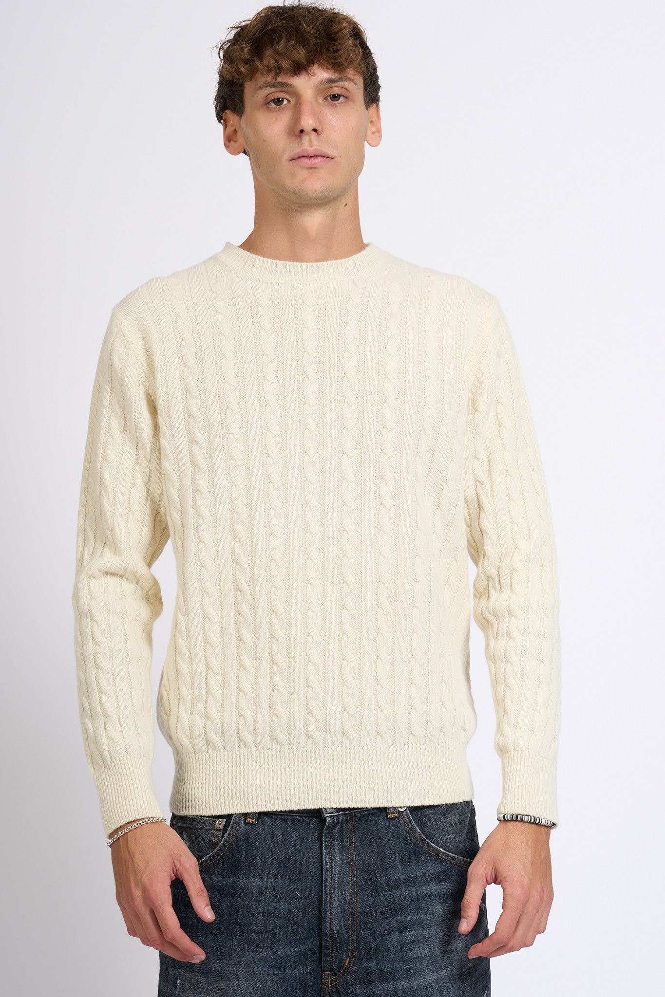 Customer lovers Maglia Giro Treccia Panna Uomo-4