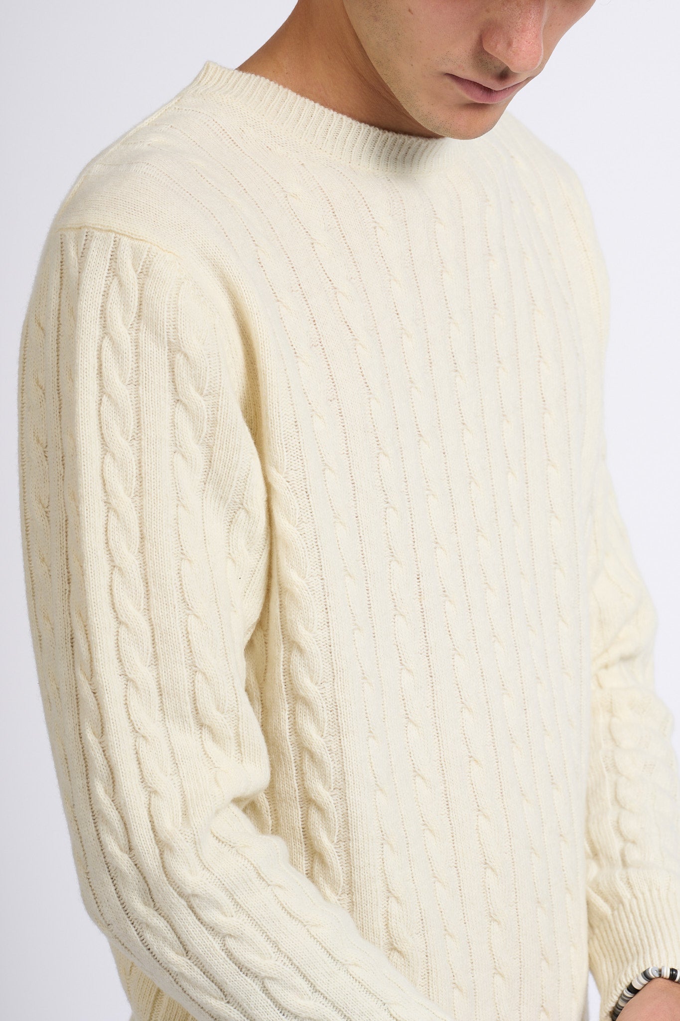 Customer lovers Maglia Giro Treccia Panna Uomo-6