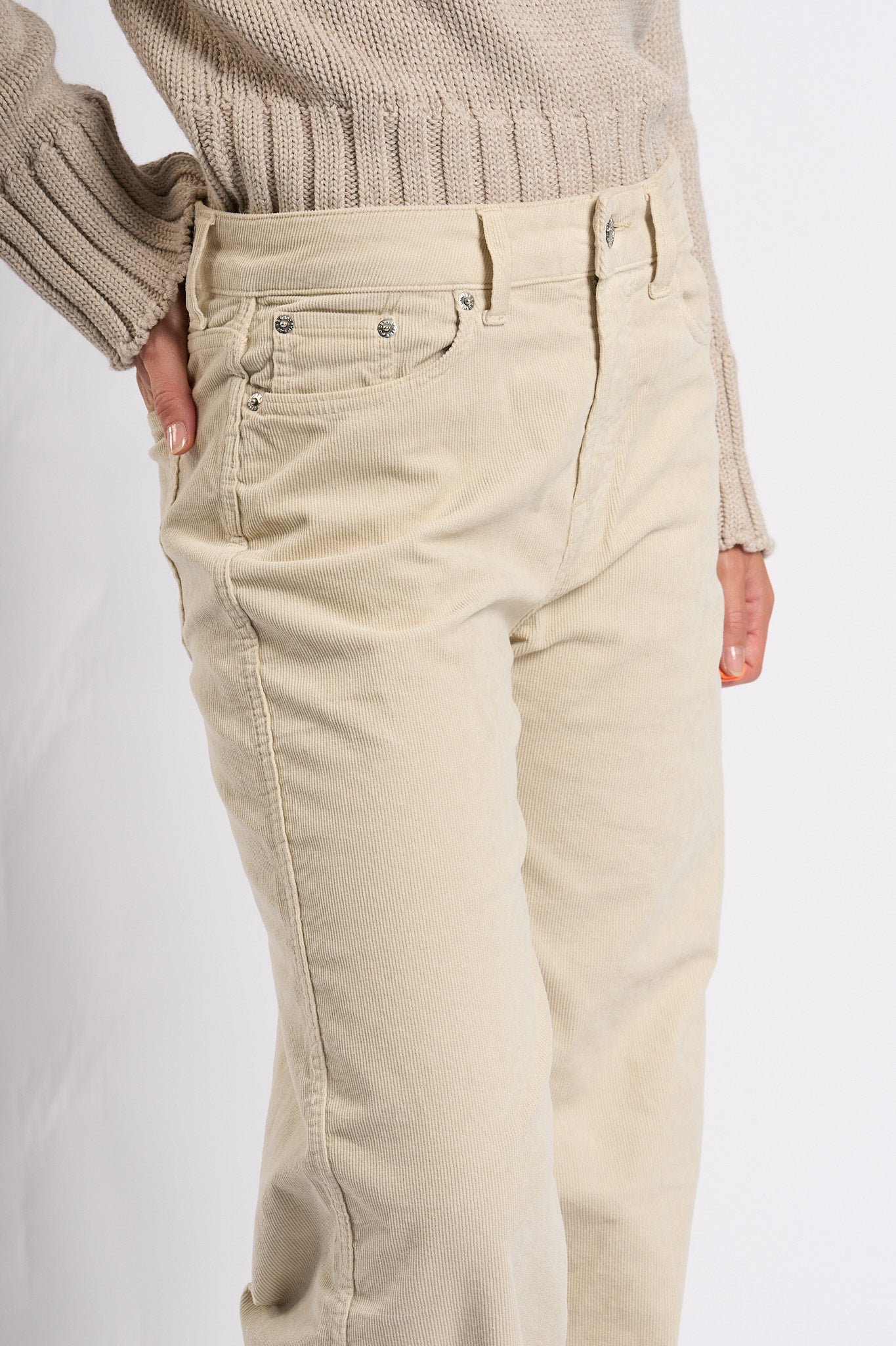 Department5 Pantalone Pretender Velluto Panna Donna-3