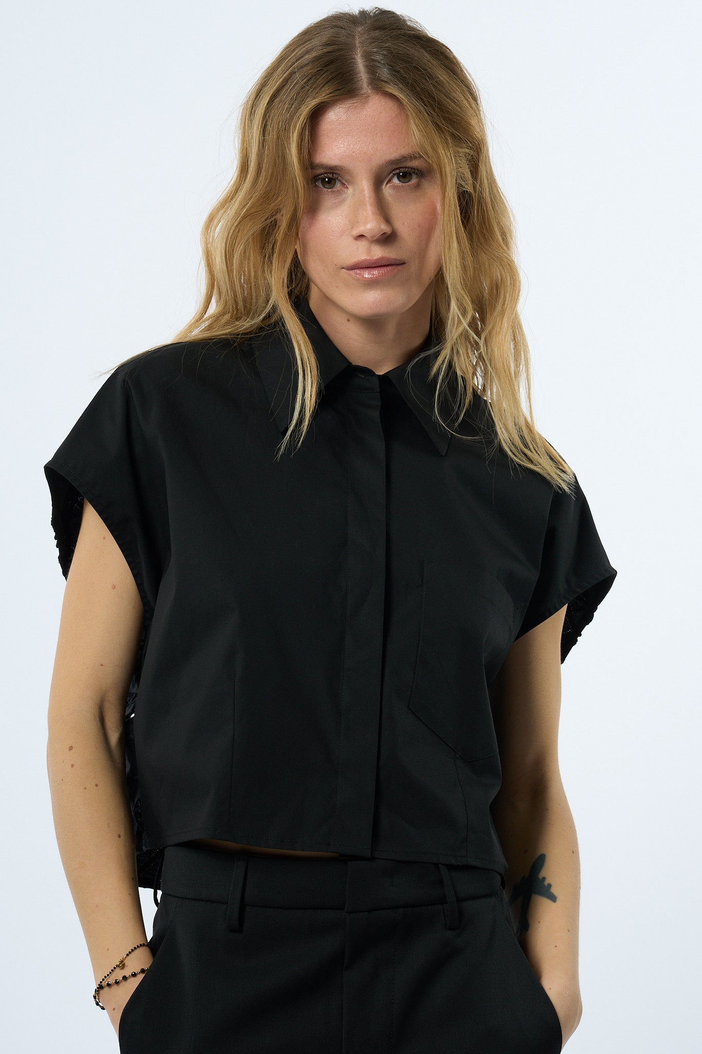 Dondup Camicia Corta Sangallo Nero Donna-4