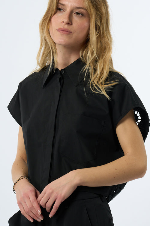 Dondup Camicia Corta Sangallo Nero Donna-2