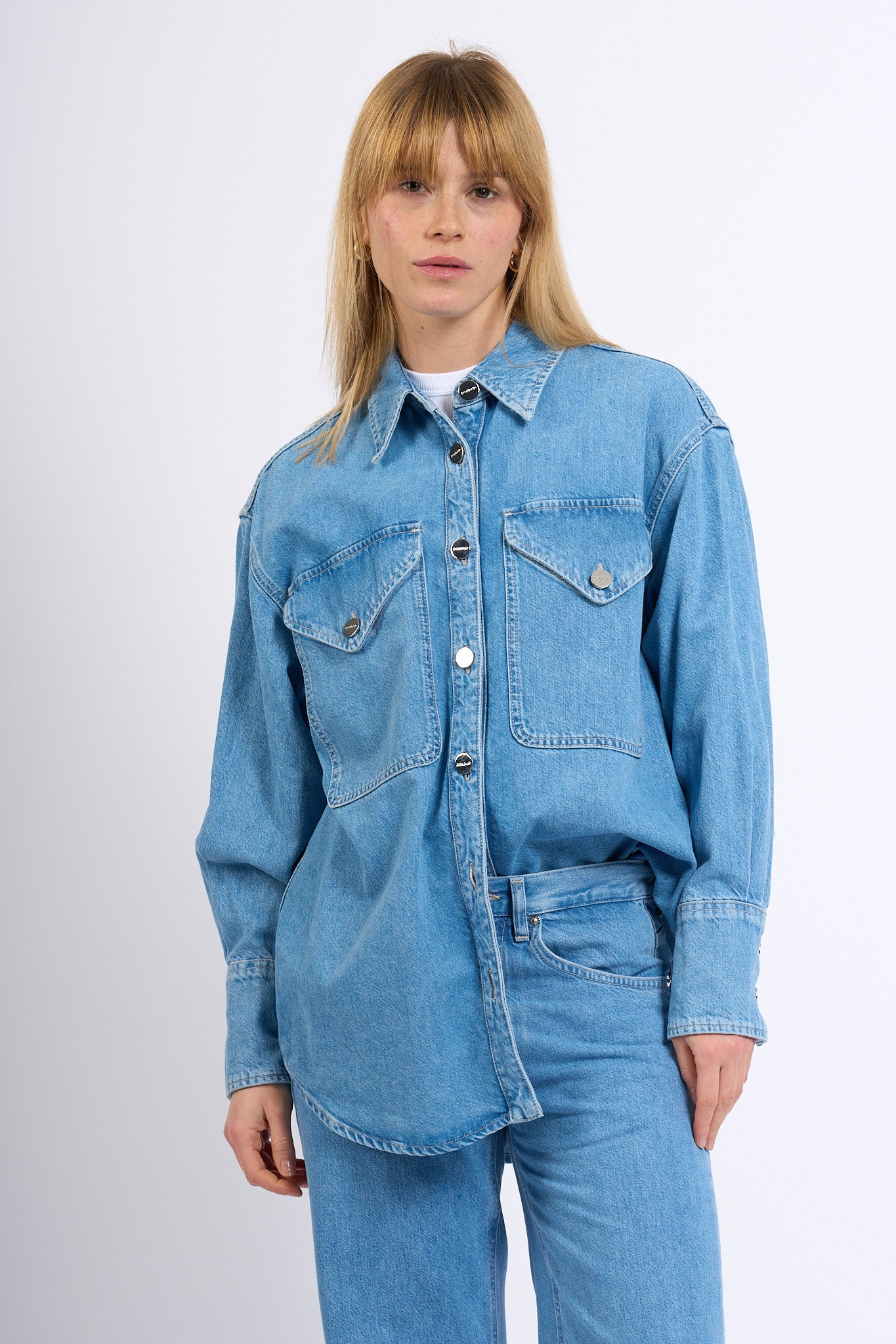 Dondup Camicia Over Denim Azzurro Donna-1
