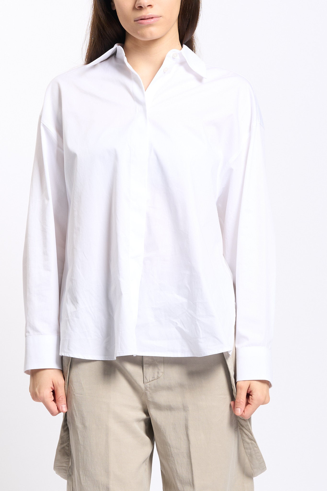 Dondup Camicia Over Retro Voile Bianco Donna-4