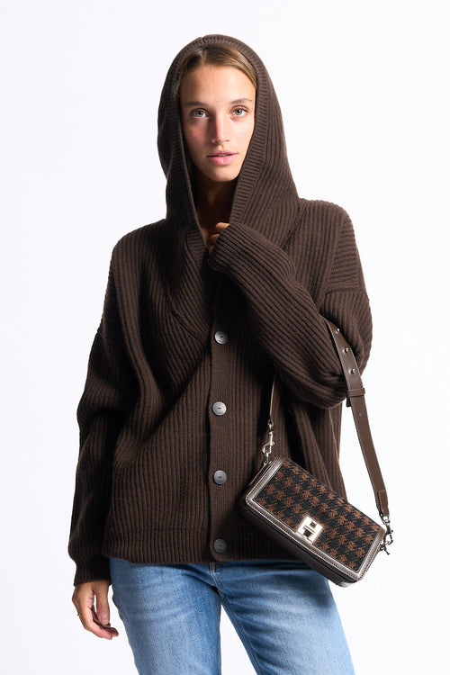 Dondup Cardigan con Cappuccio Marrone Donna