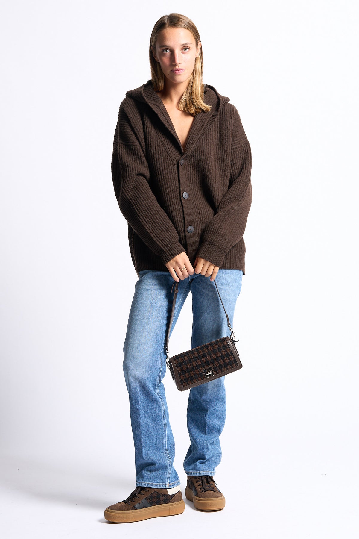 Dondup Cardigan con Cappuccio Marrone Donna-8