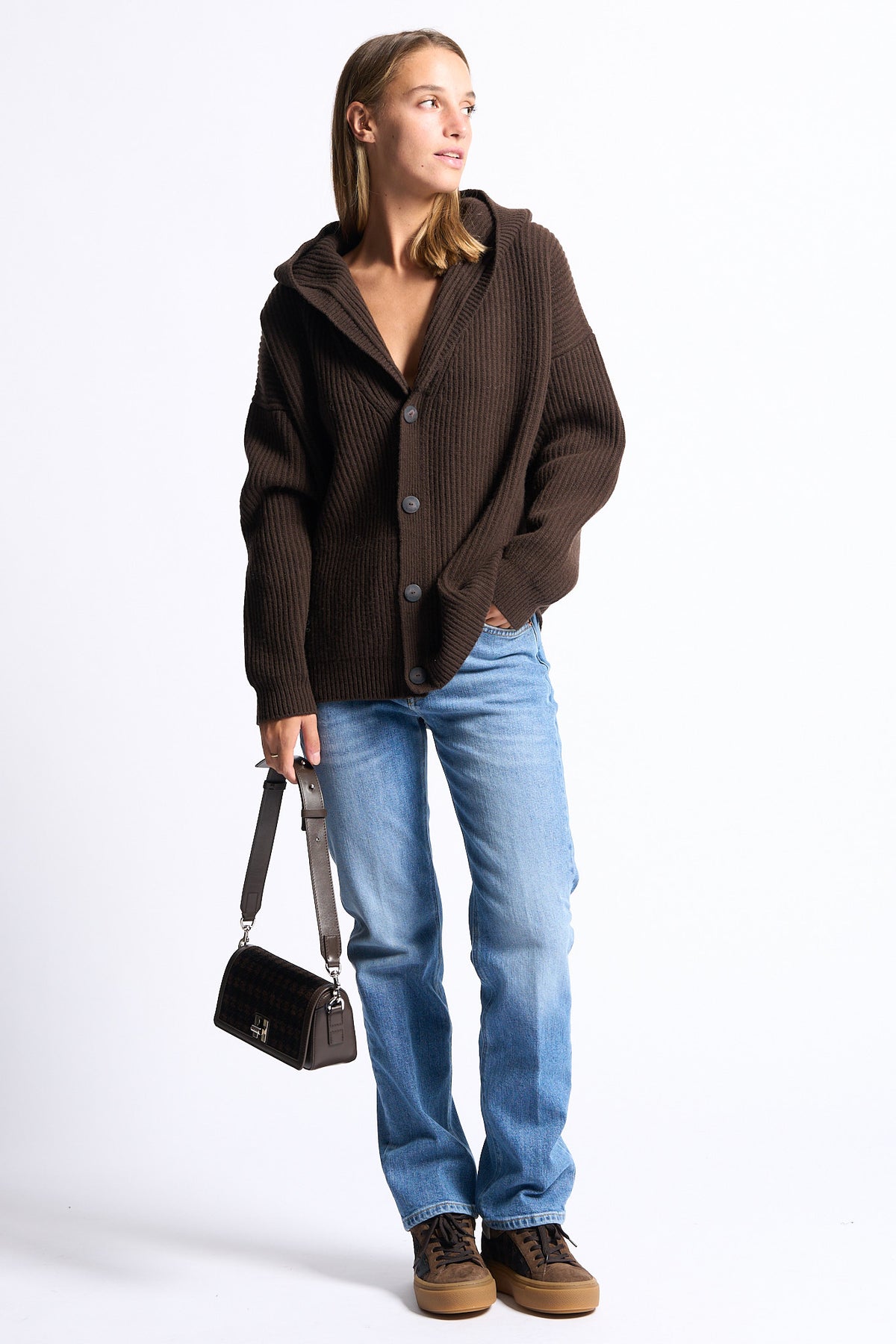Dondup Cardigan con Cappuccio Marrone Donna-2