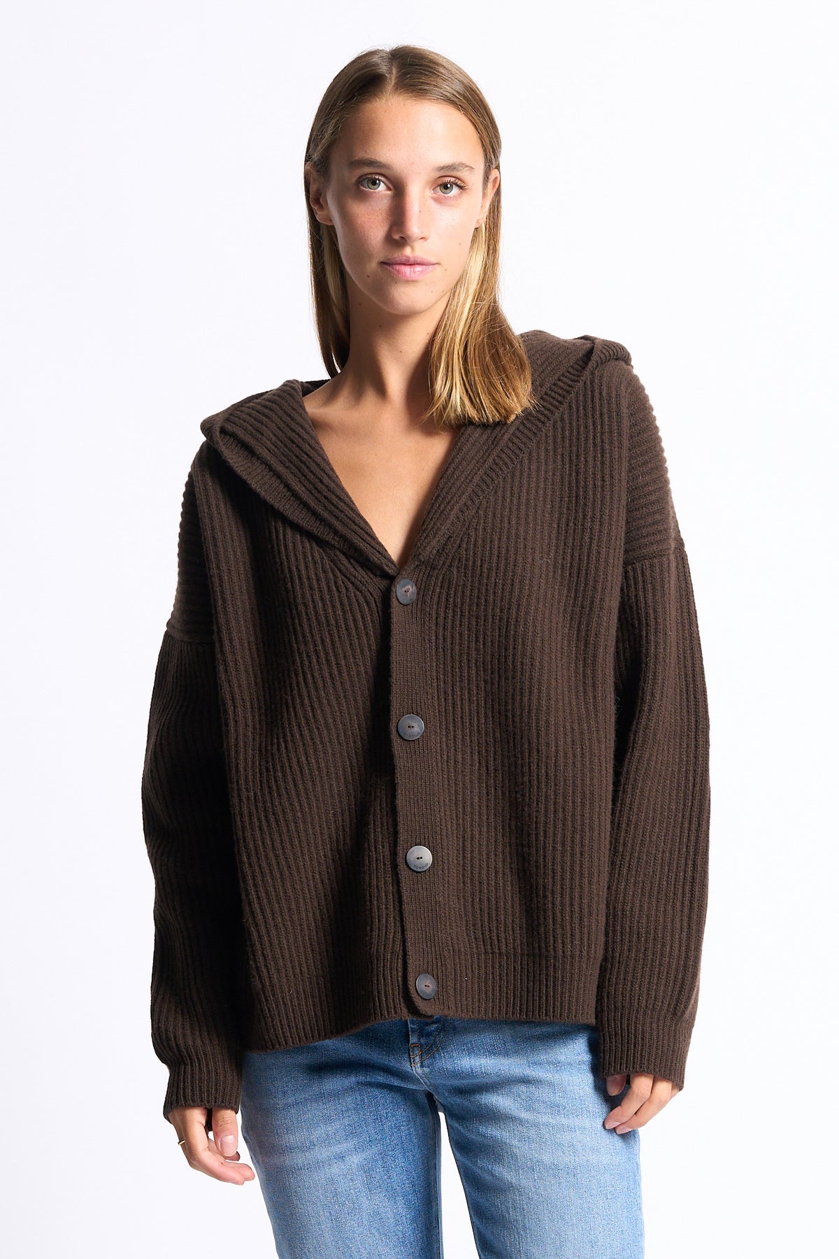 Dondup Cardigan con Cappuccio Marrone Donna-3