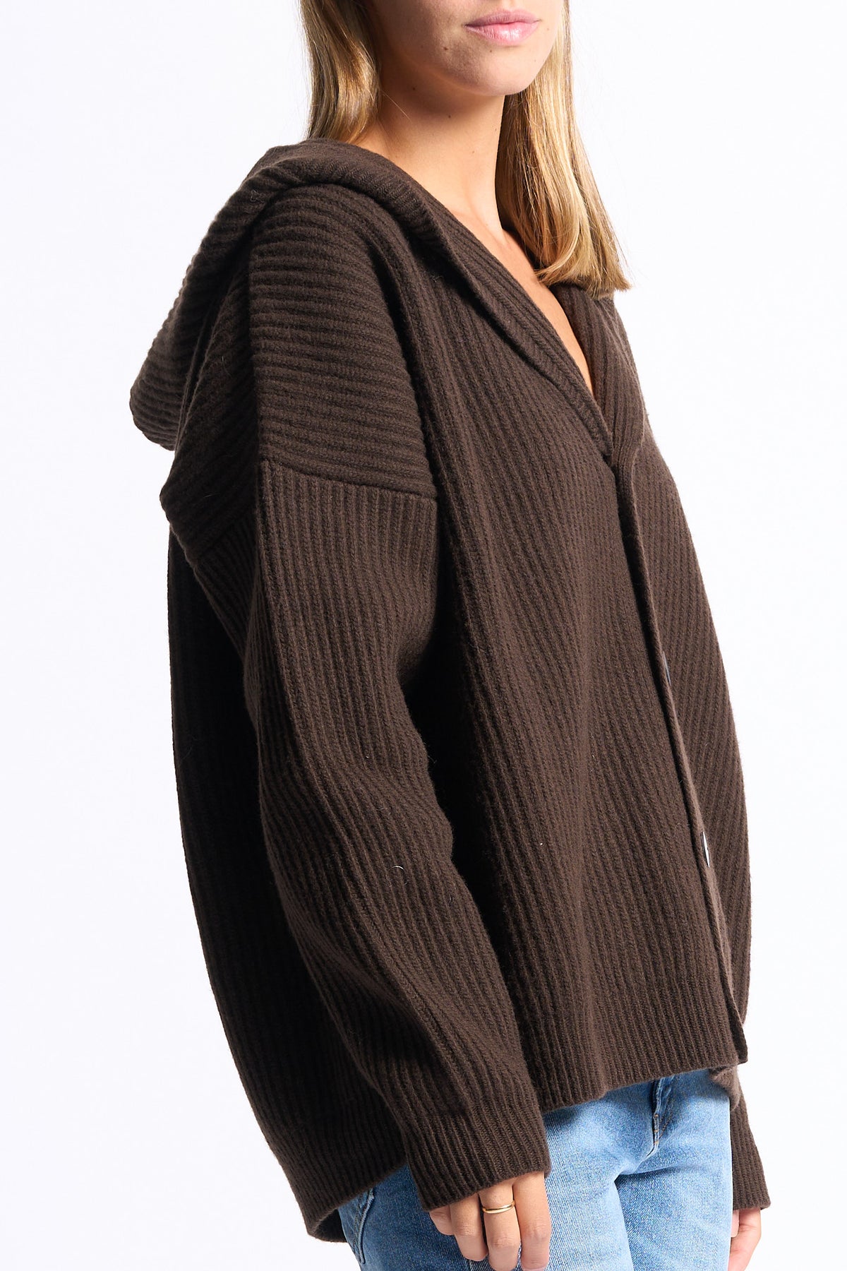 Dondup Cardigan con Cappuccio Marrone Donna-5