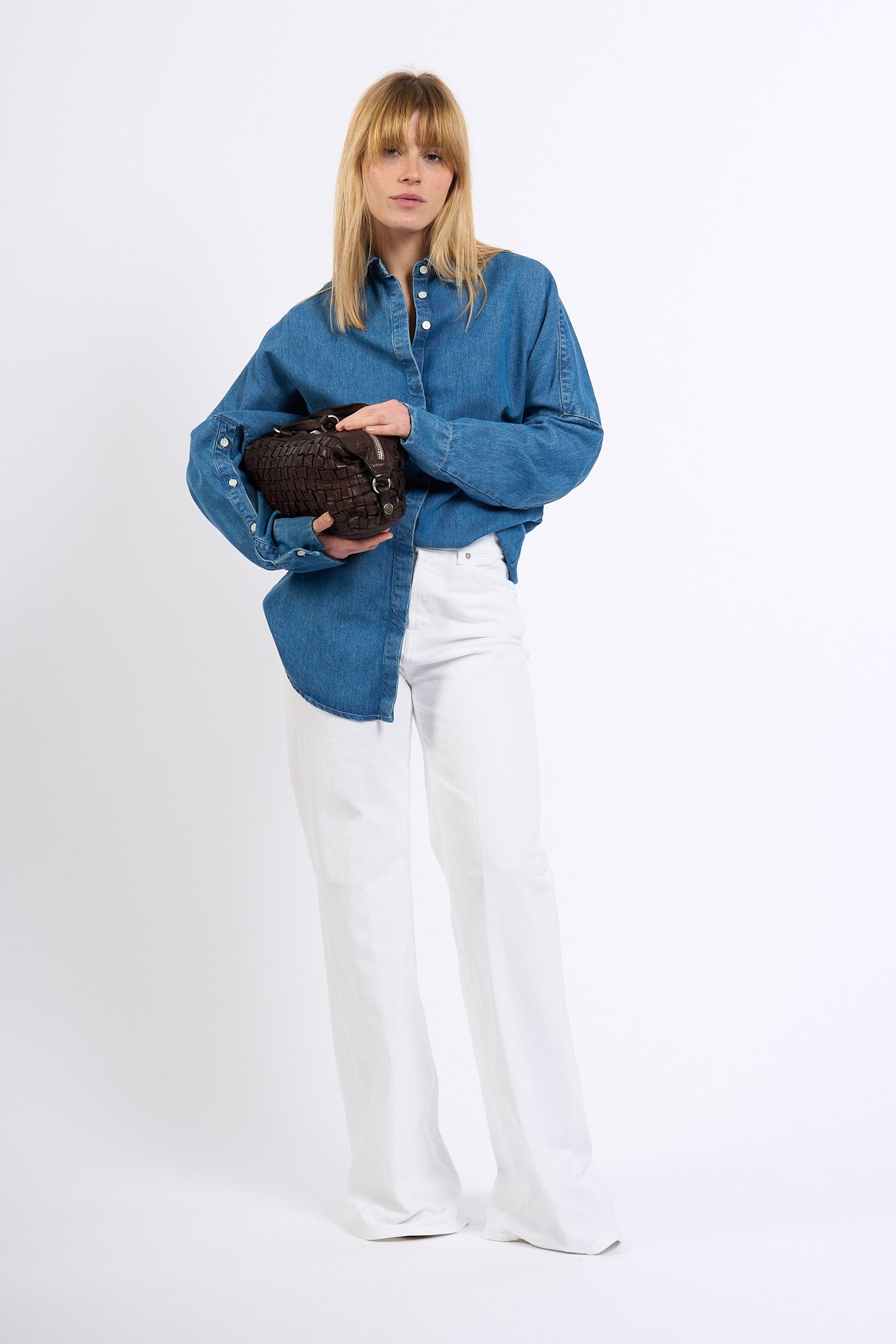 Dondup Jeans Amber Wide Leg Bianco Donna-7