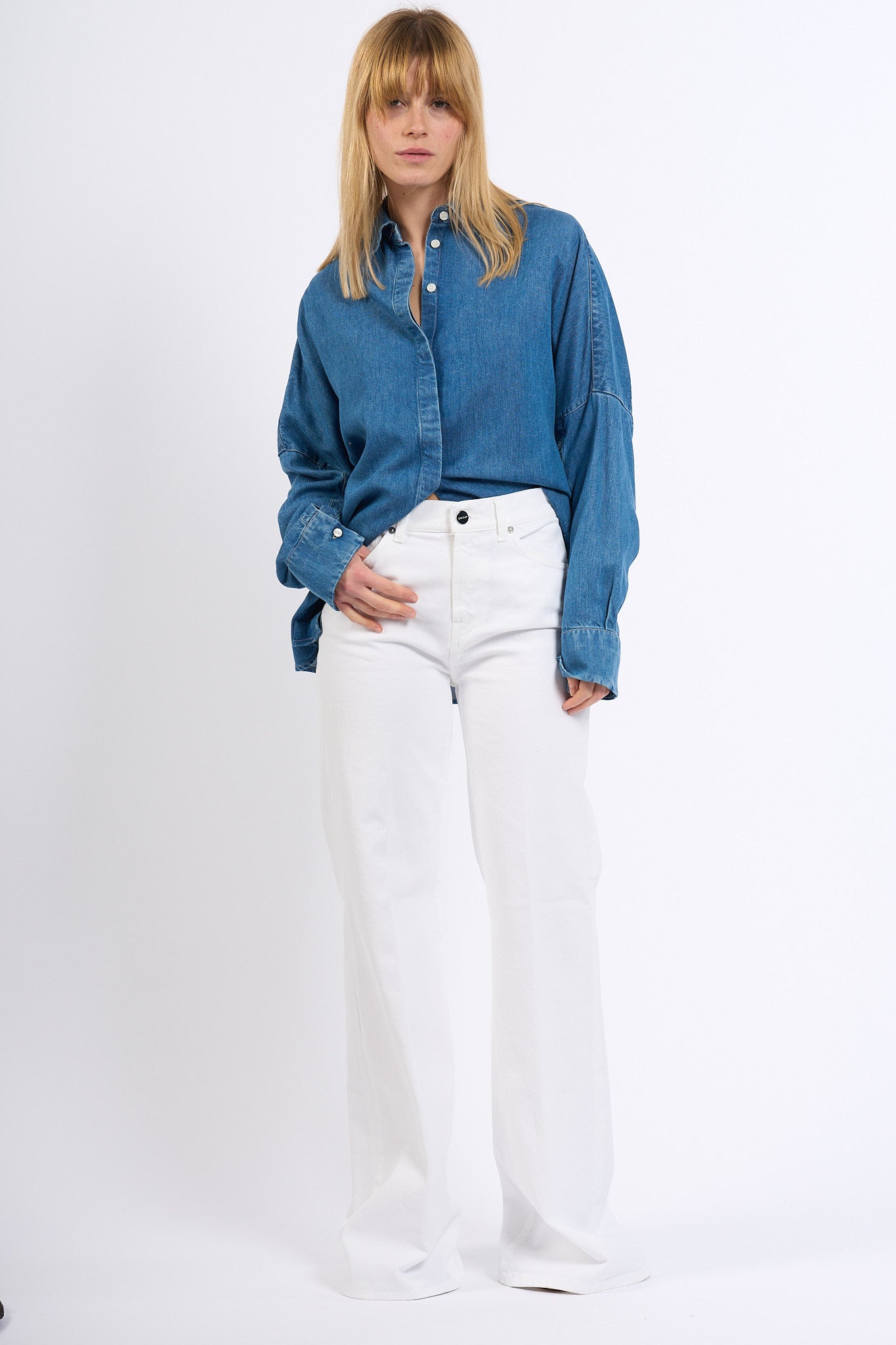 Dondup Jeans Amber Wide Leg Bianco Donna-3