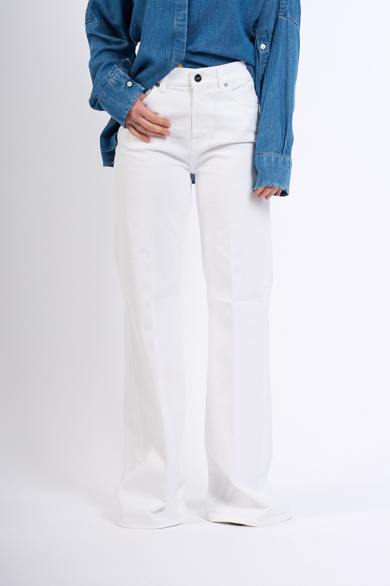Dondup Jeans Amber Wide Leg Bianco Donna-4