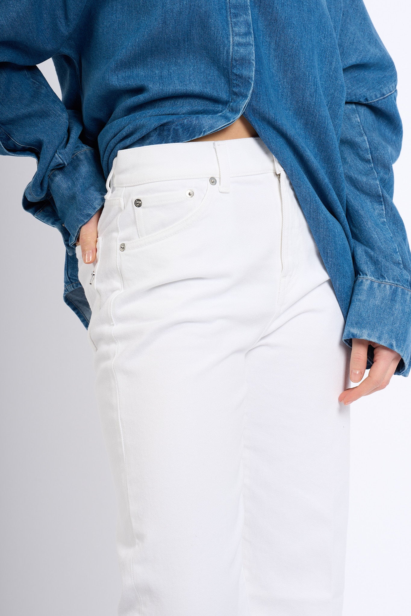 Dondup Jeans Amber Wide Leg Bianco Donna-6