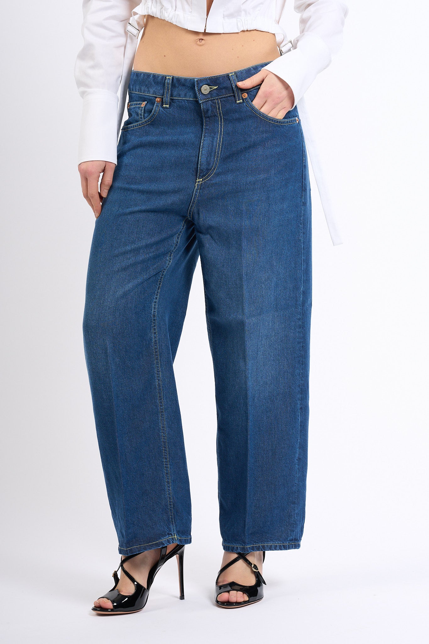 Dondup Jeans Tami Cropped in Lyocell Blu Donna-3