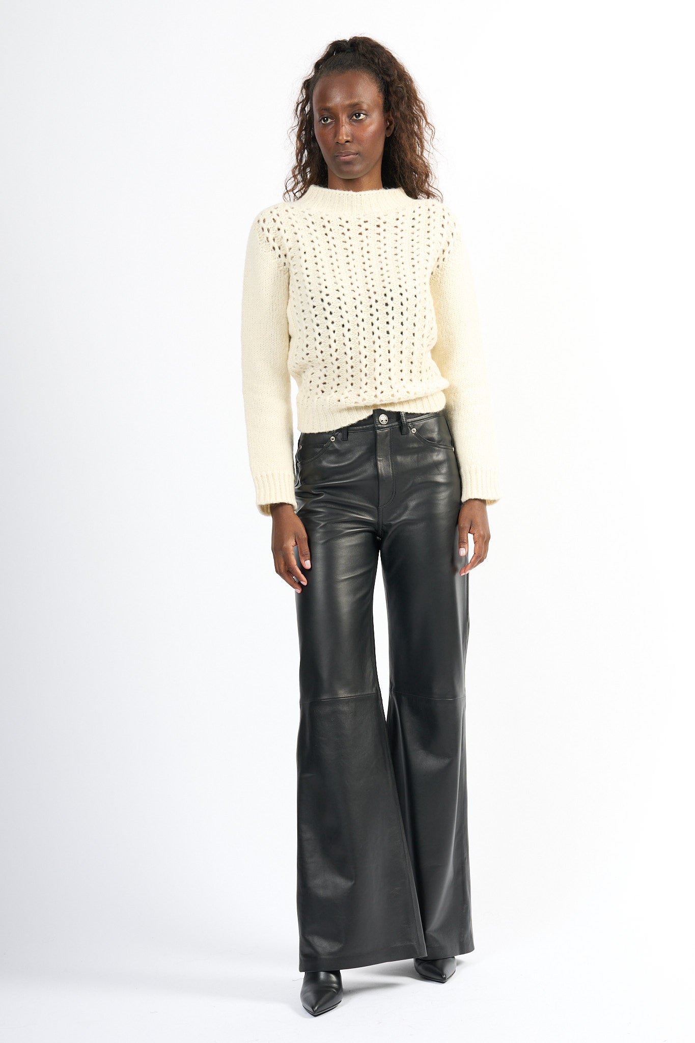 Dondup Pantalone Amber Pelle Nero Donna-10
