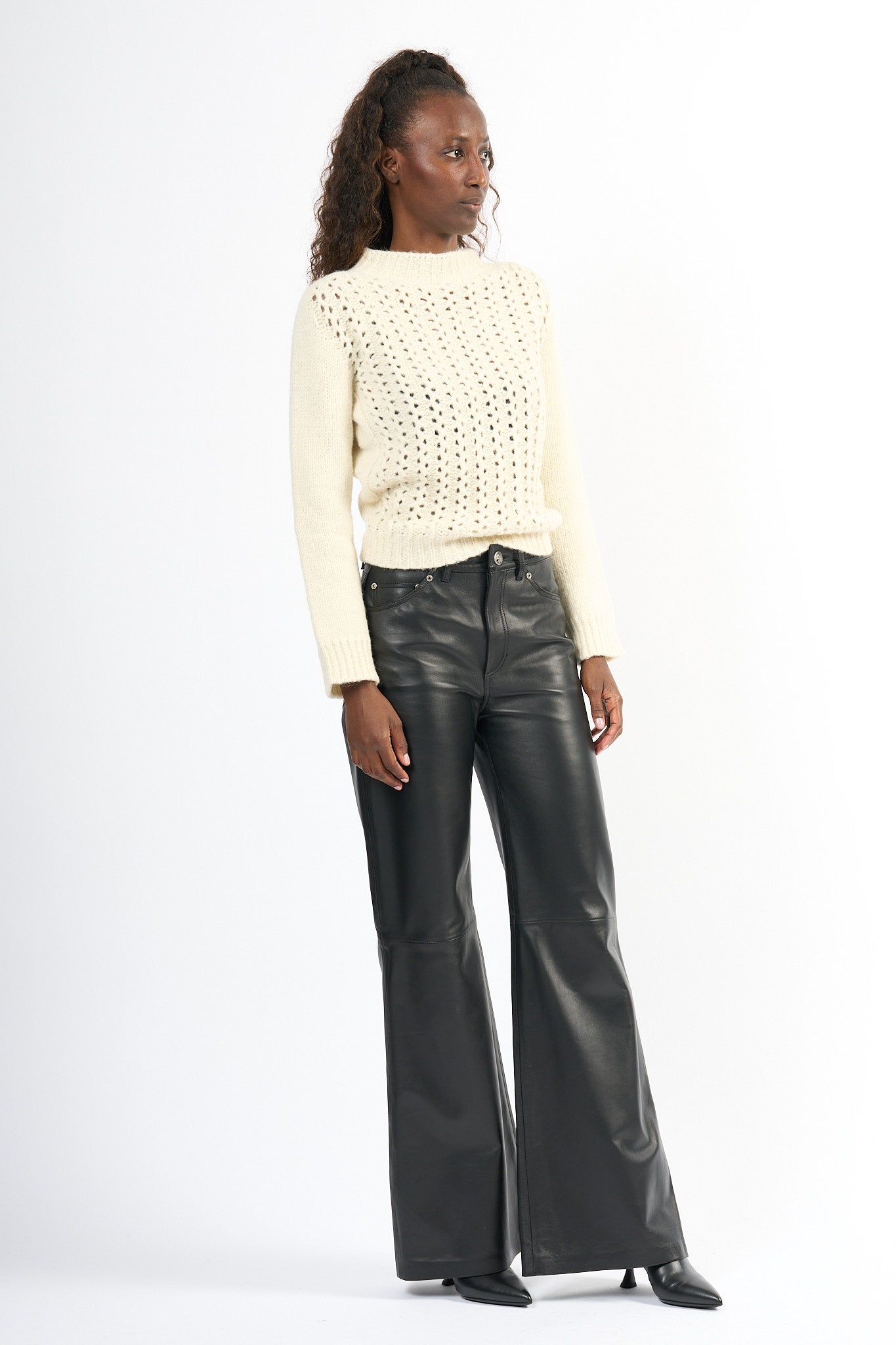 Dondup Pantalone Amber Pelle Nero Donna-3