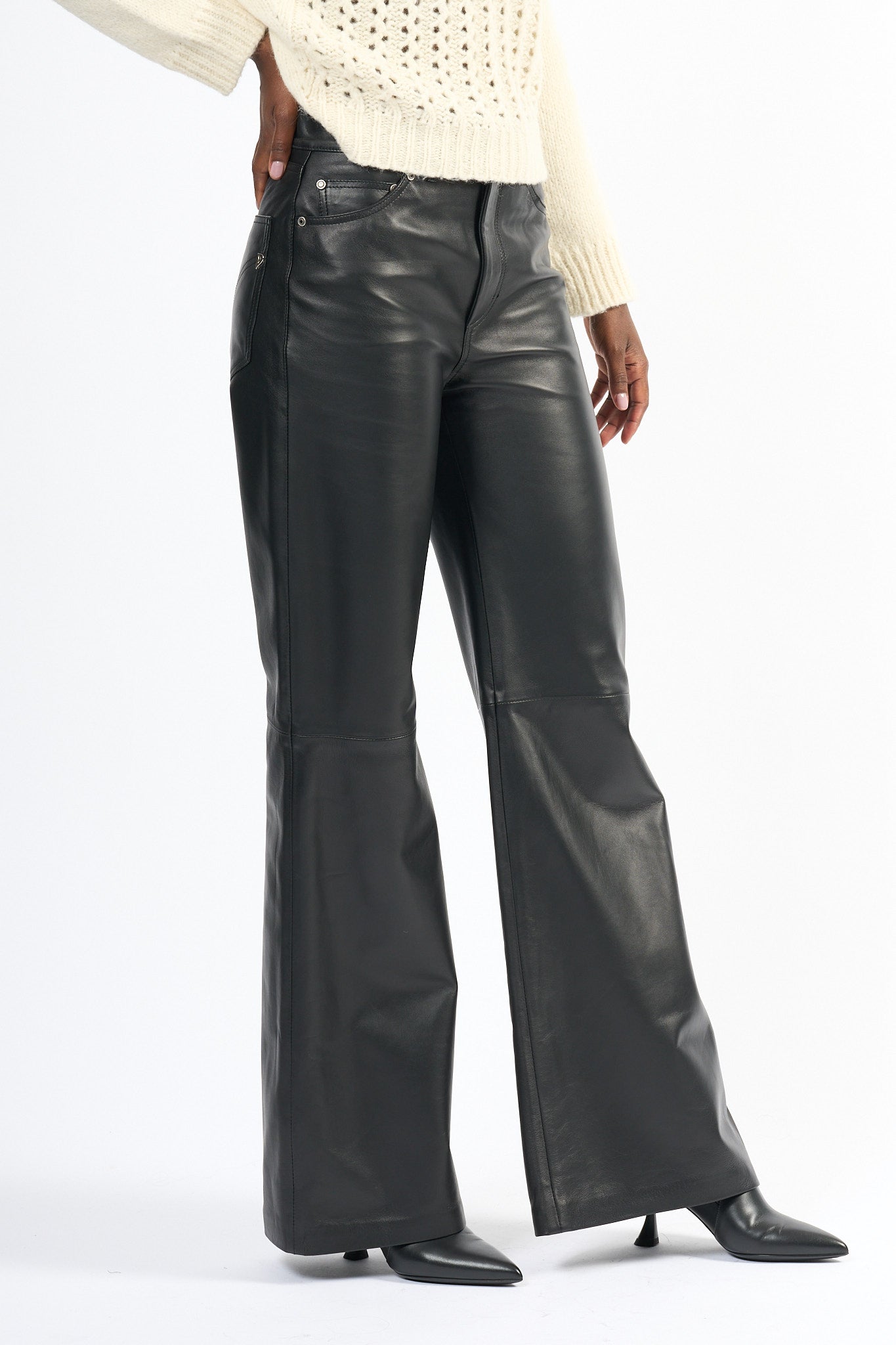 Dondup Pantalone Amber Pelle Nero Donna-4