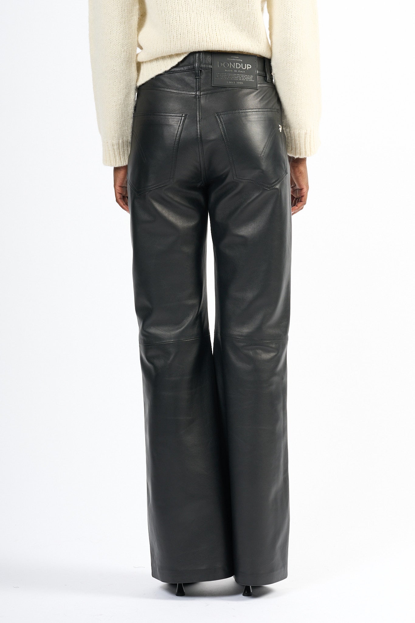 Dondup Pantalone Amber Pelle Nero Donna-5