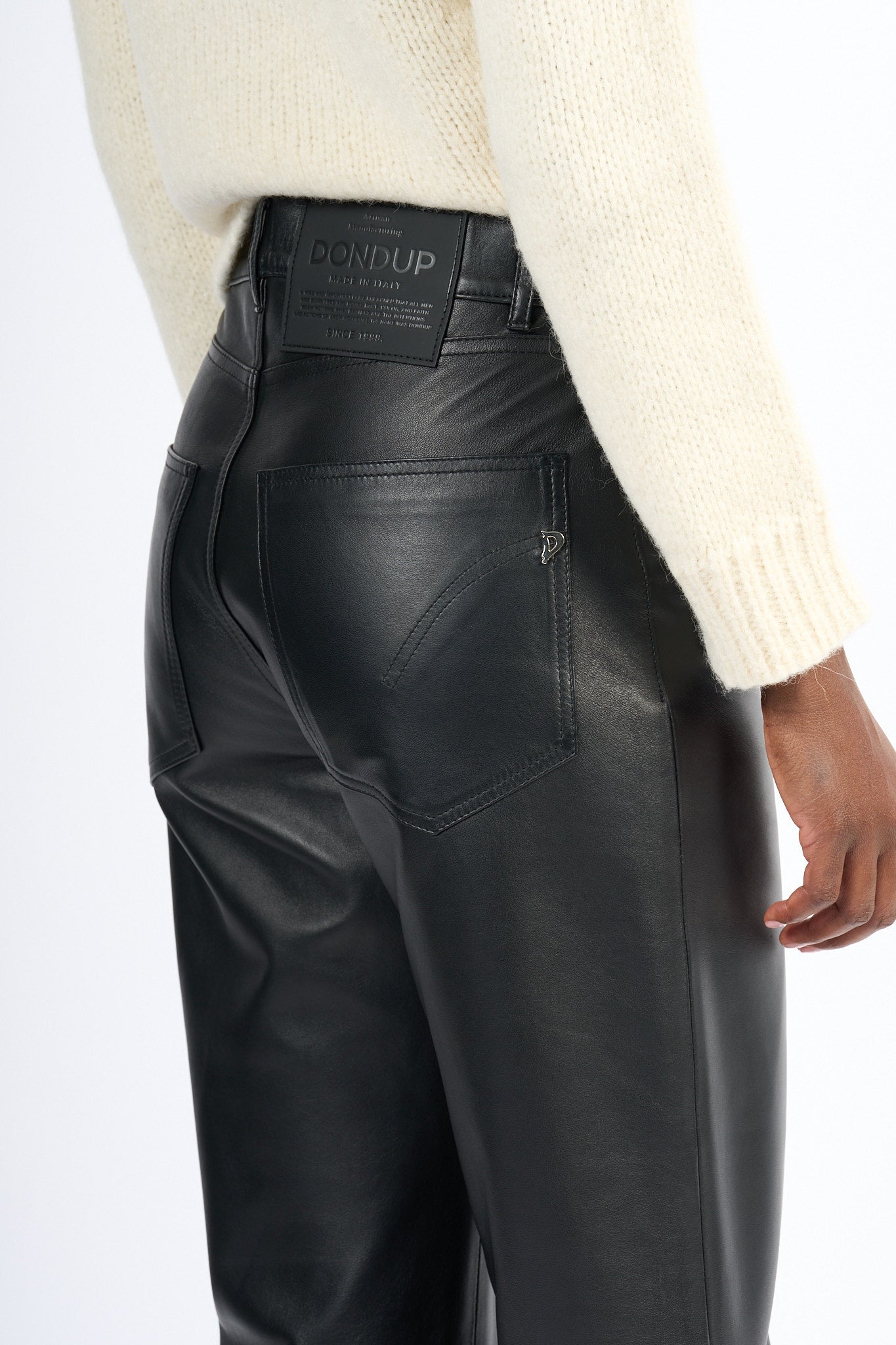 Dondup Pantalone Amber Pelle Nero Donna-7