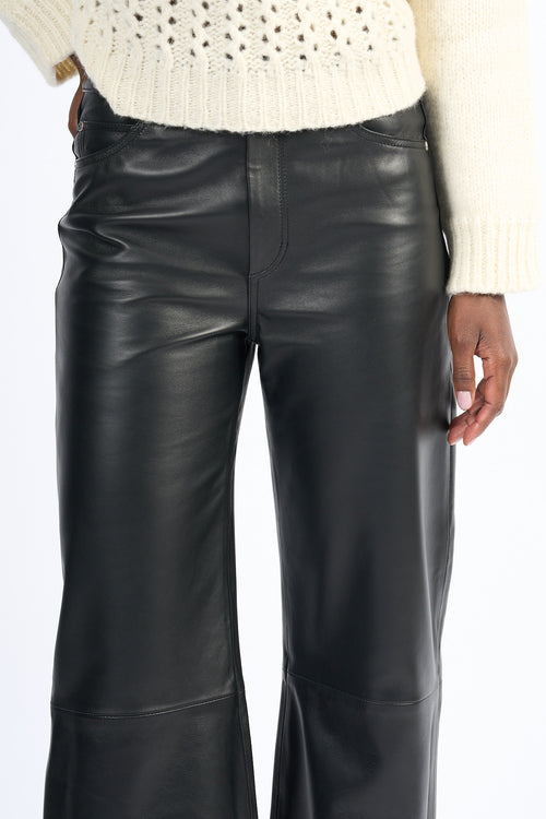 Dondup Pantalone Amber Pelle Nero Donna-2