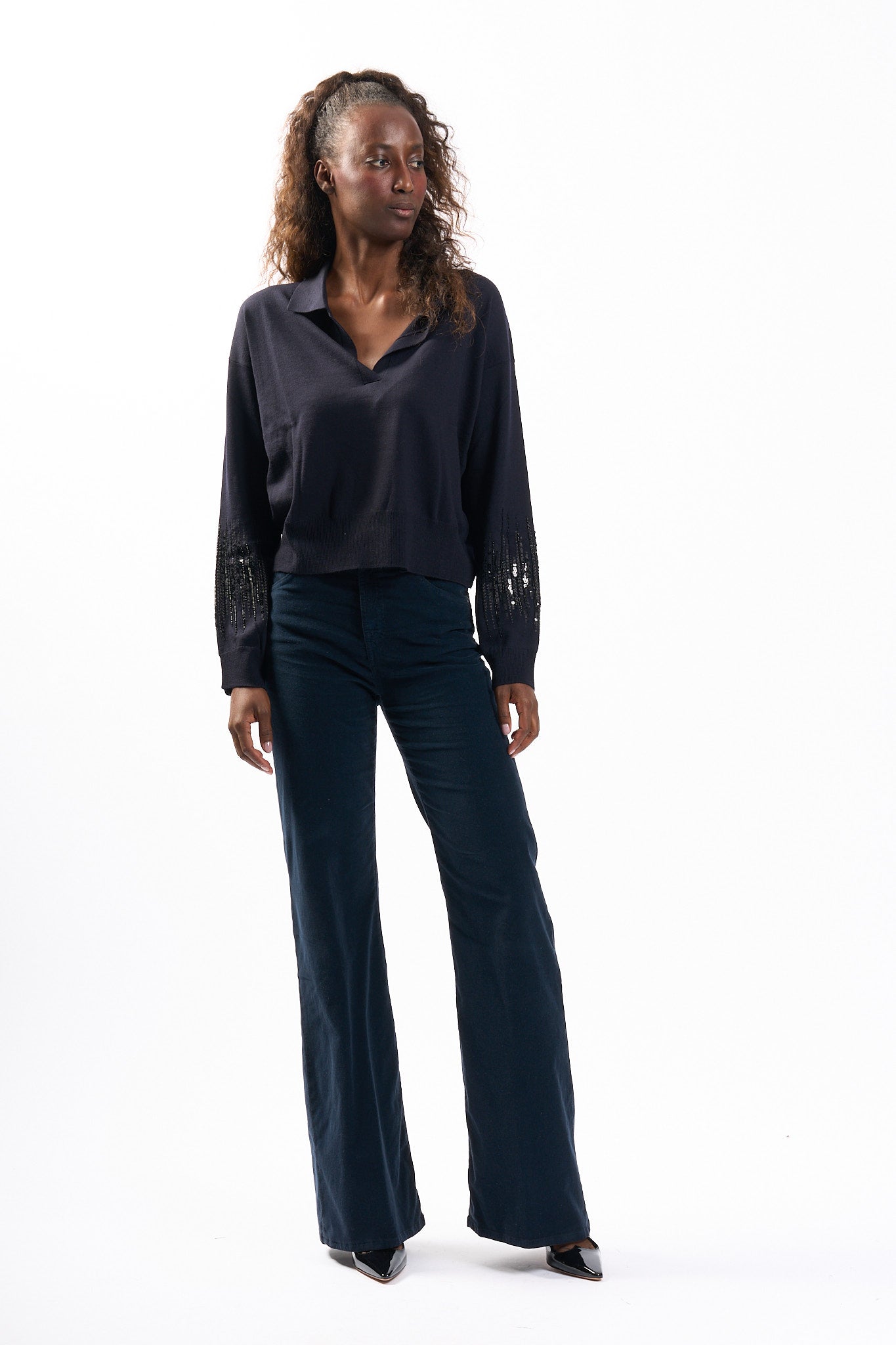 Dondup Pantalone Amber Velluto Blu Donna-3