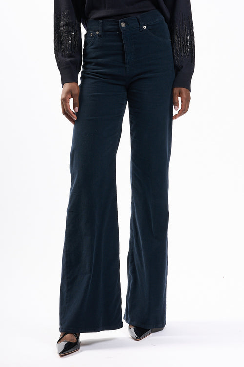 Dondup Pantalone Amber Velluto Blu Donna