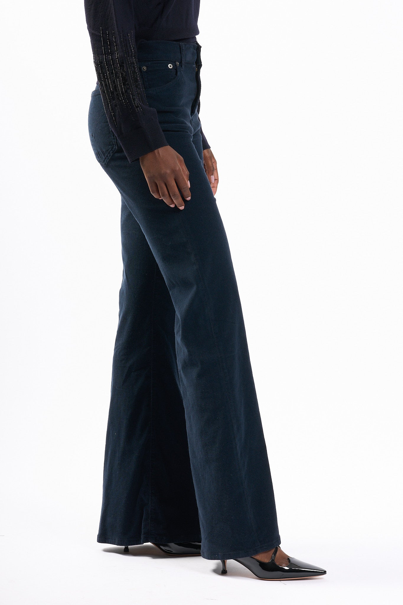 Dondup Pantalone Amber Velluto Blu Donna-7
