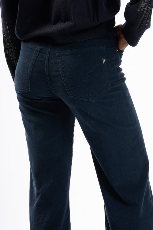 Dondup Pantalone Amber Velluto Blu Donna-2