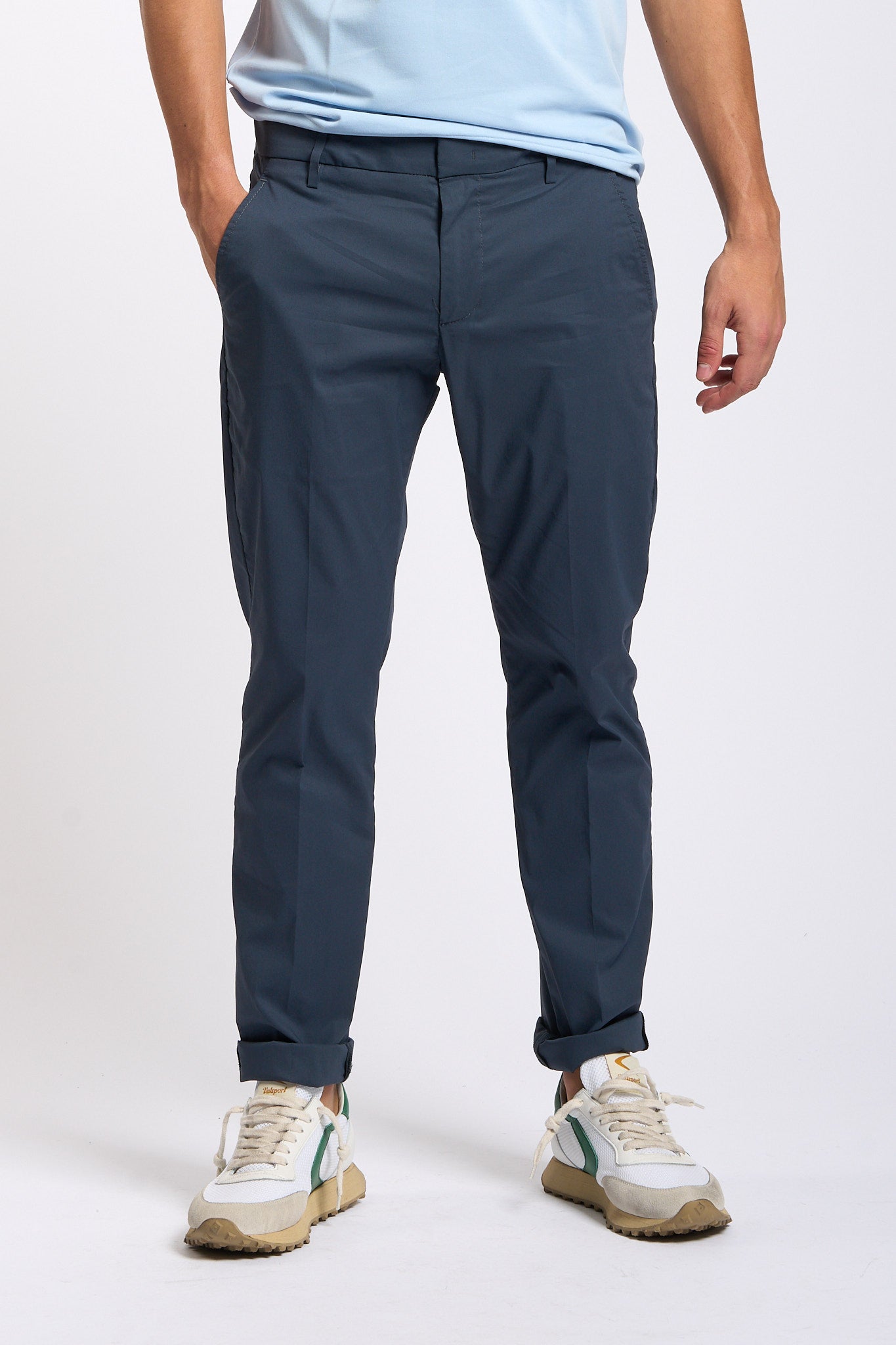 Dondup Pantalone Gaubert Relax Gabardina Blu Uomo-3