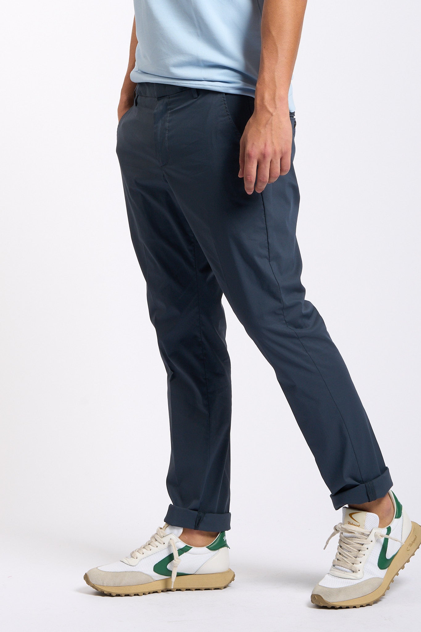 Dondup Pantalone Gaubert Relax Gabardina Blu Uomo-1