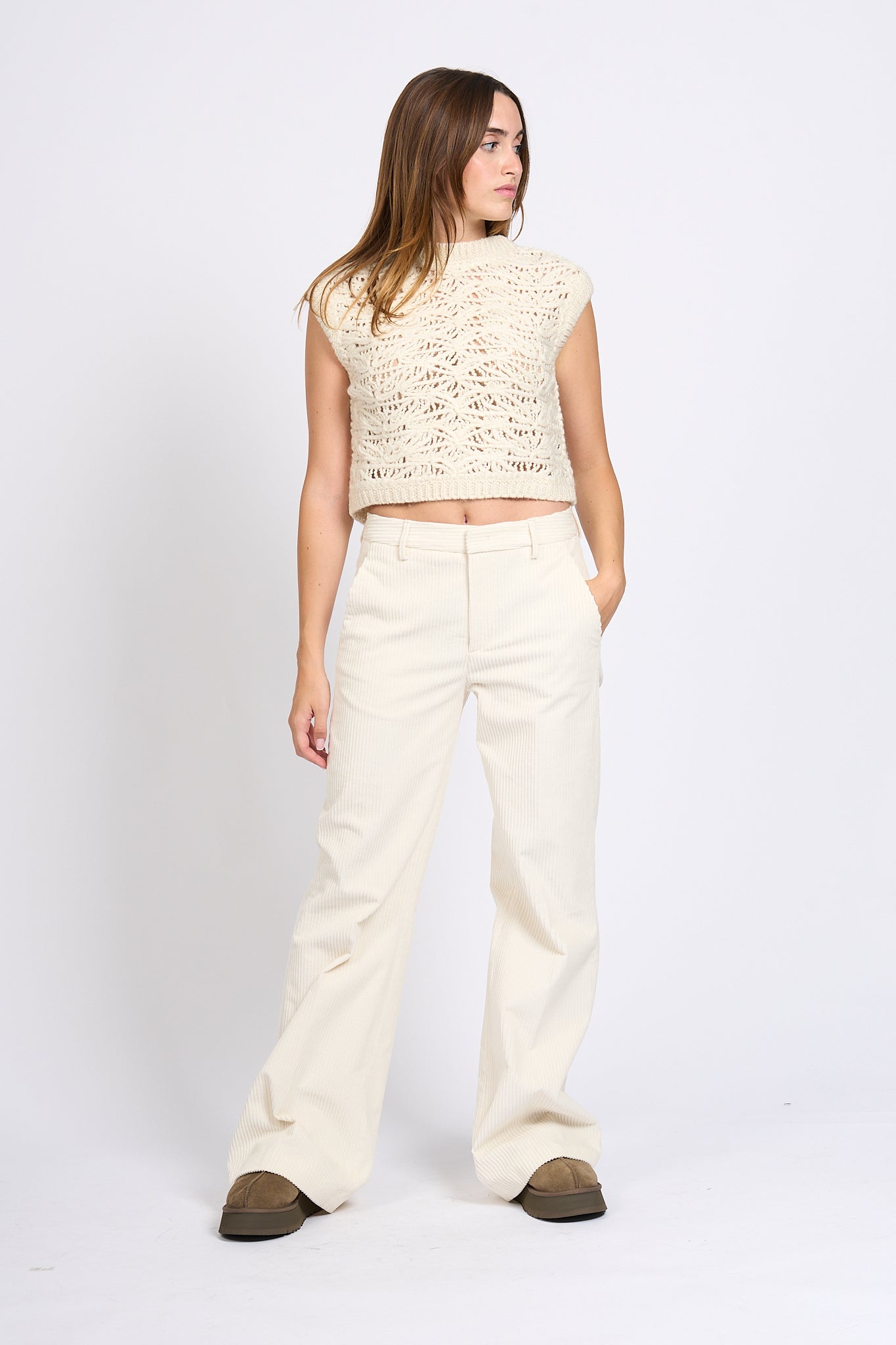 Dondup Pantalone Janice Latte Donna-5