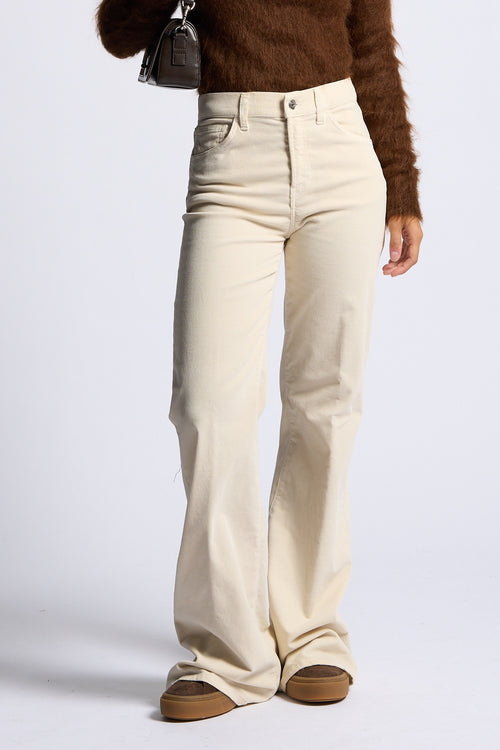 Dondup Pantalone Velluto Amber Avorio Donna