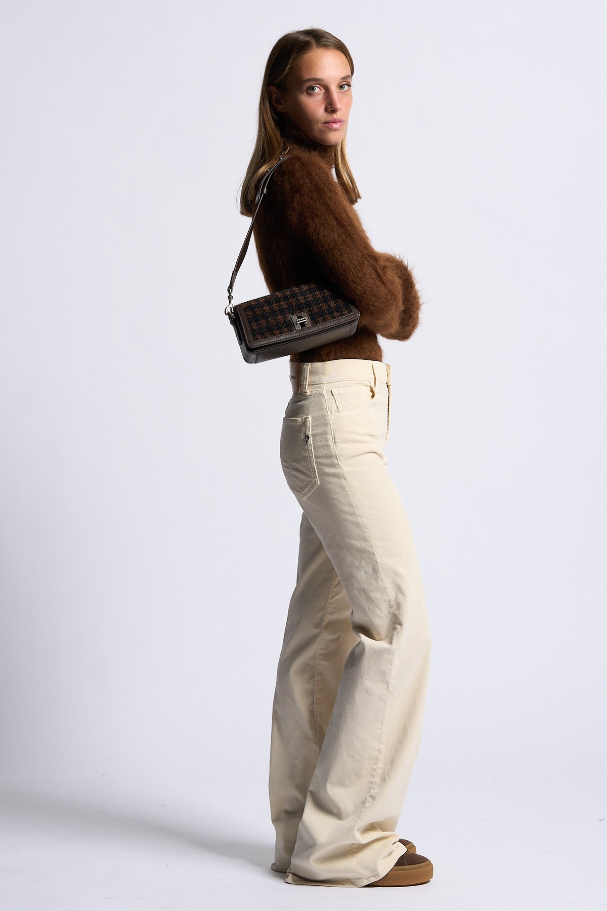 Dondup Pantalone Velluto Amber Avorio Donna-3