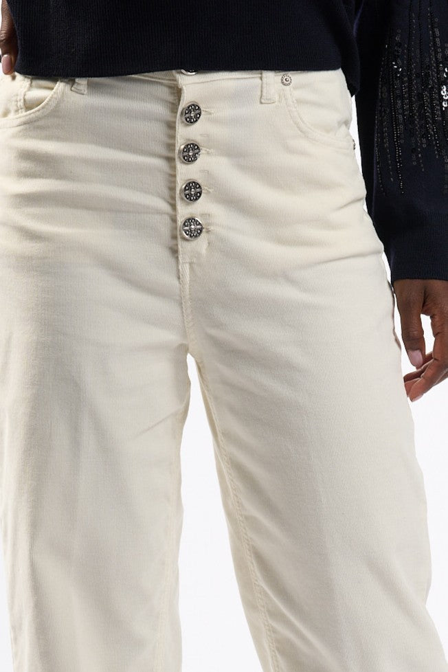 Dondup Pantalone Velluto Bessie Panna Donna-3