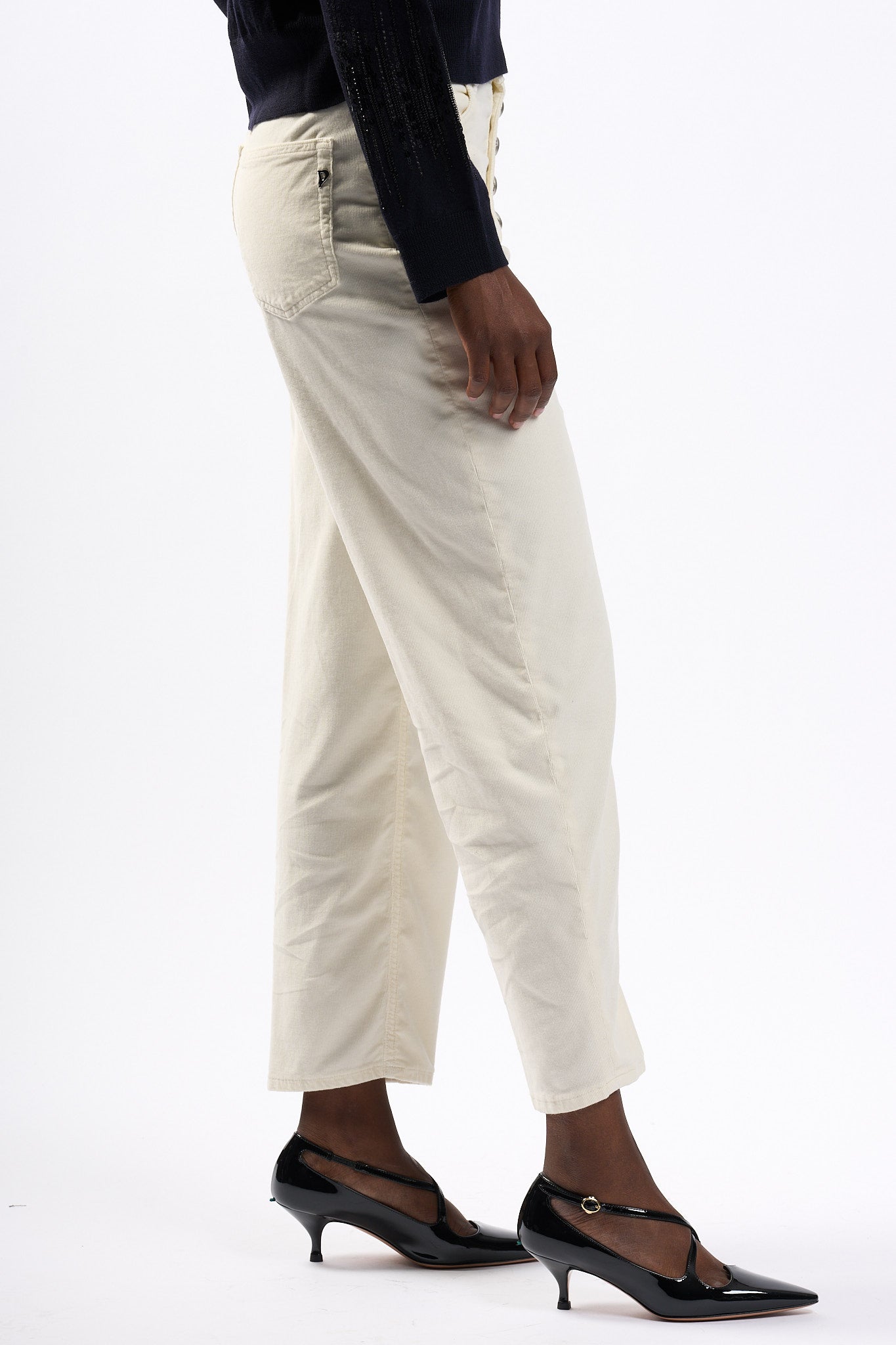 Dondup Pantalone Velluto Bessie Panna Donna-6