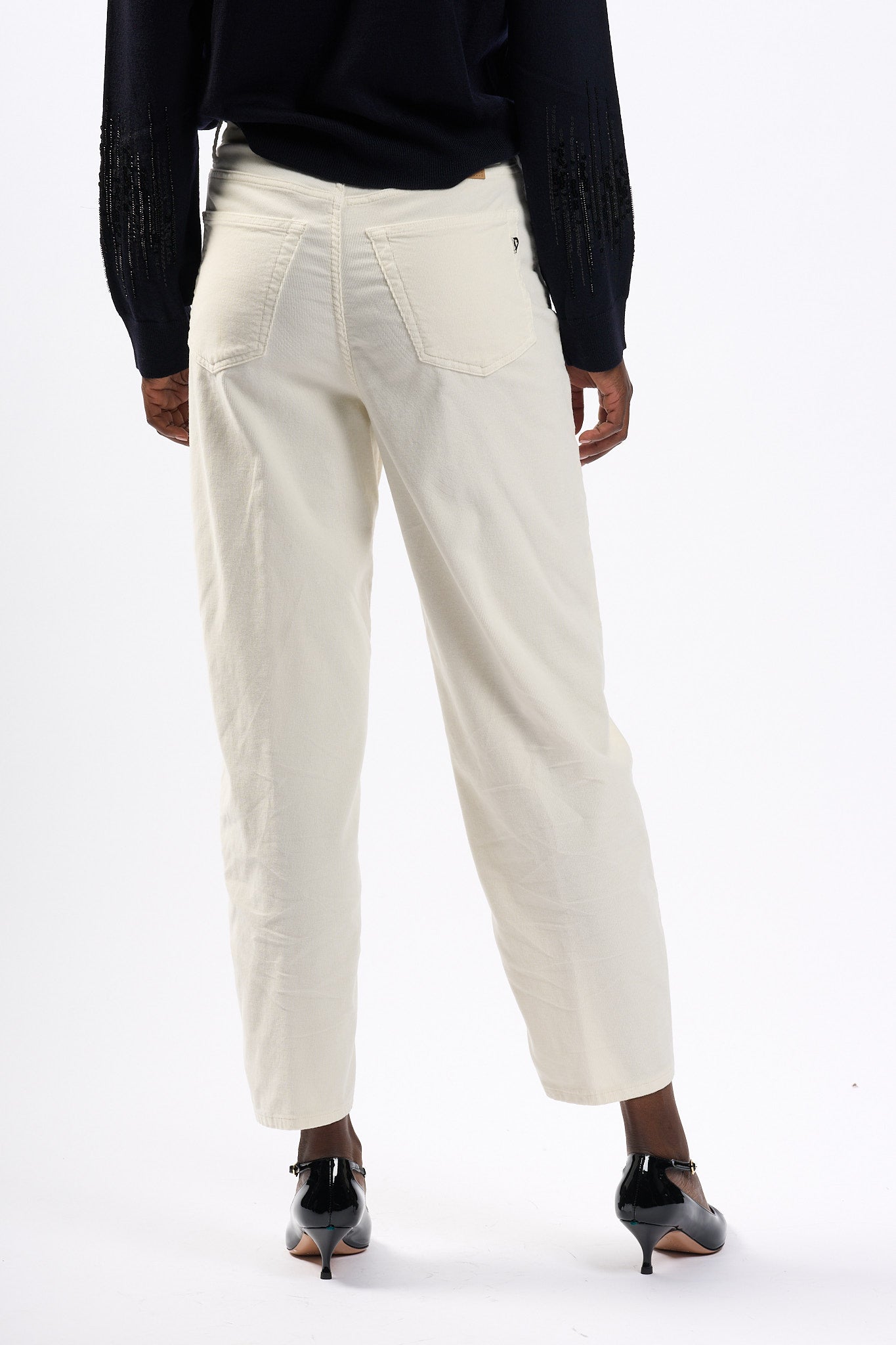Dondup Pantalone Velluto Bessie Panna Donna-4