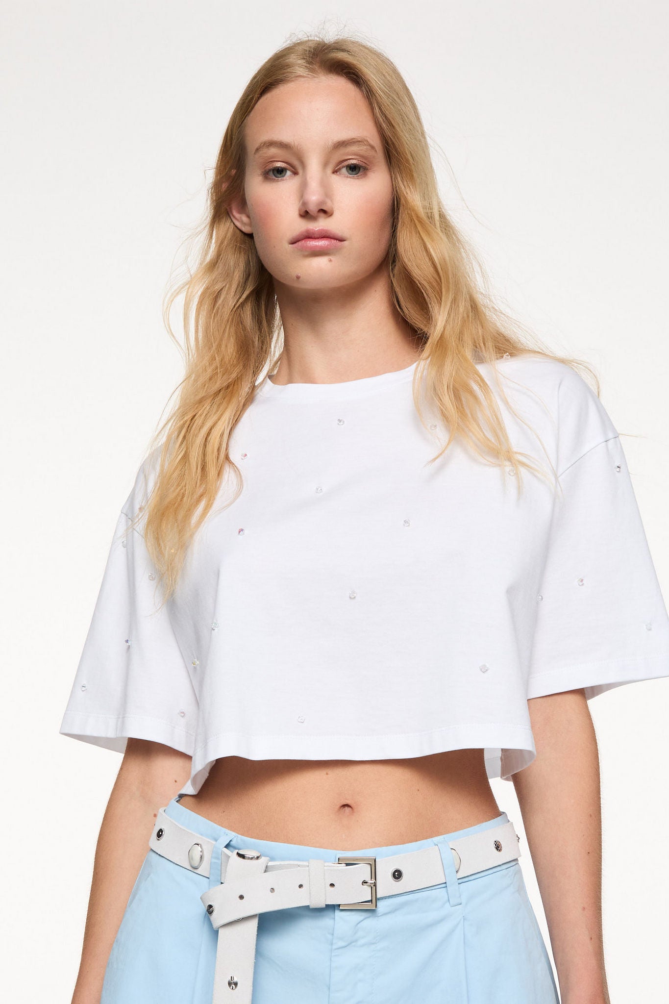 Dondup T-shirt Crop Bianco Donna-1