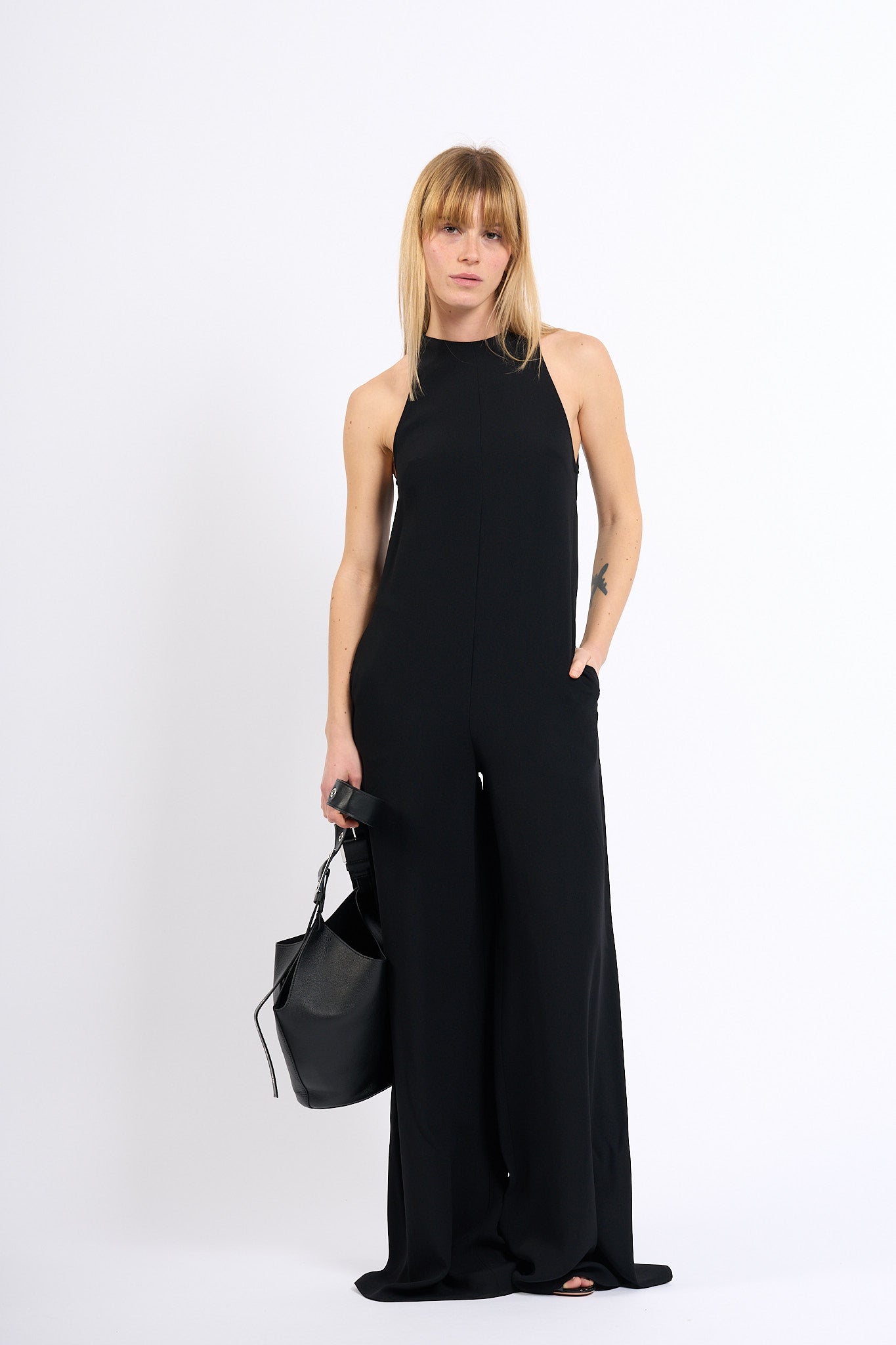 Dondup Tuta Loose Fit in Crepe Nero Donna-1